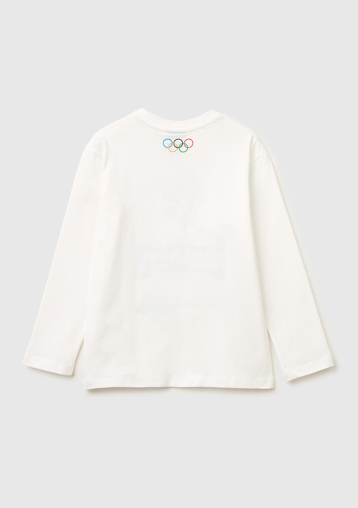 Erkek Çocuk Beyaz Baskılı Bisiklet Yaka Uzun Kollu T-Shirt