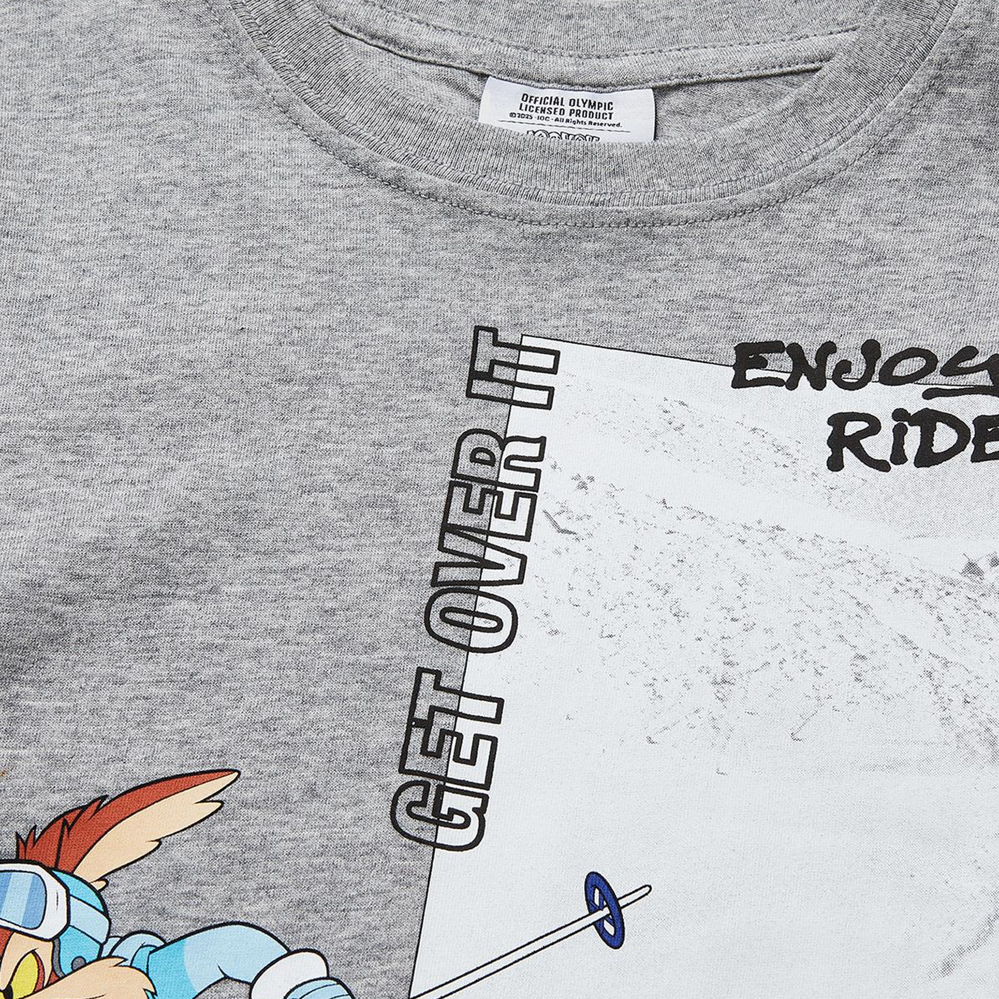 Erkek Çocuk Gri melanj Baskılı Bisiklet Yaka Uzun Kollu T-Shirt