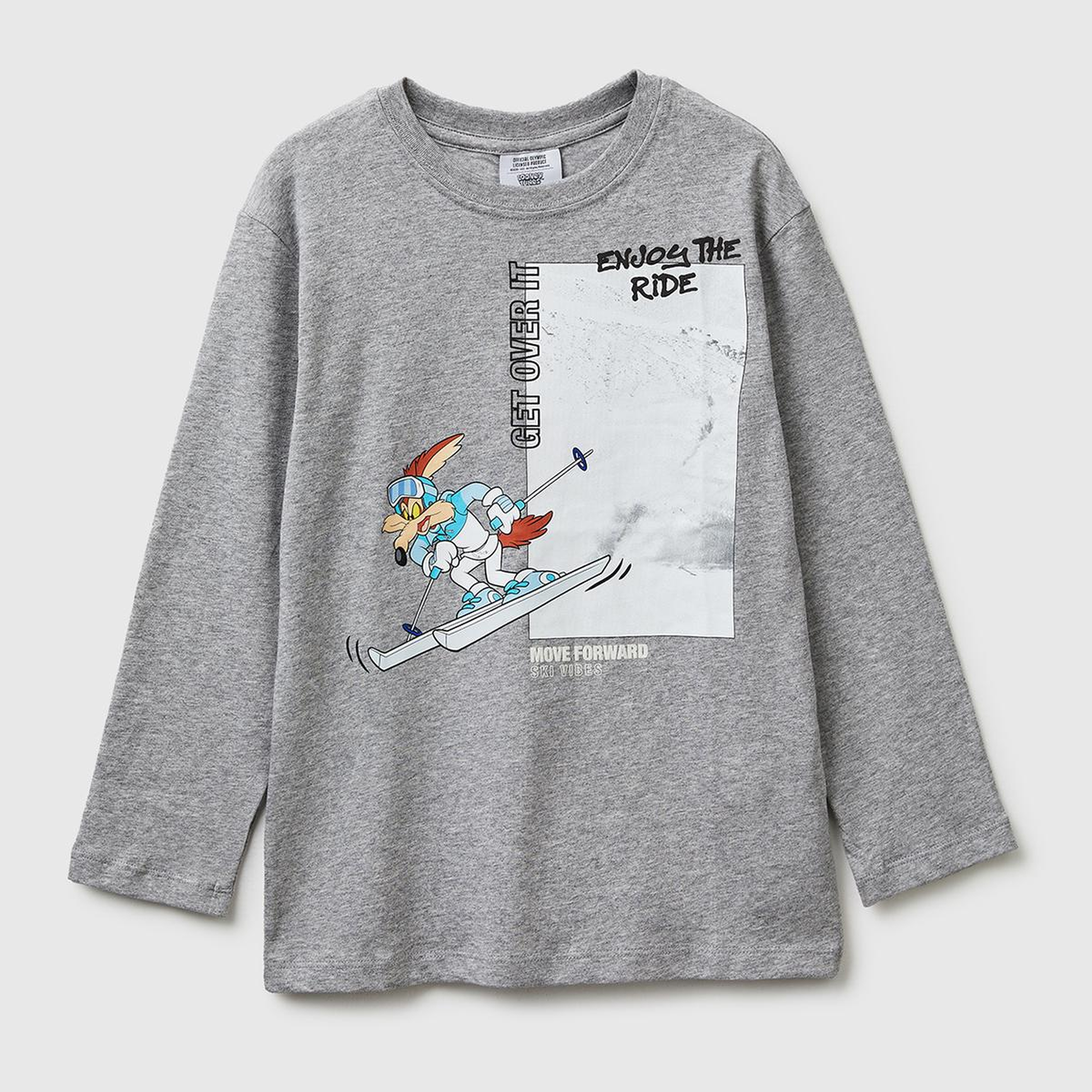 Erkek Çocuk Gri melanj Baskılı Bisiklet Yaka Uzun Kollu T-Shirt