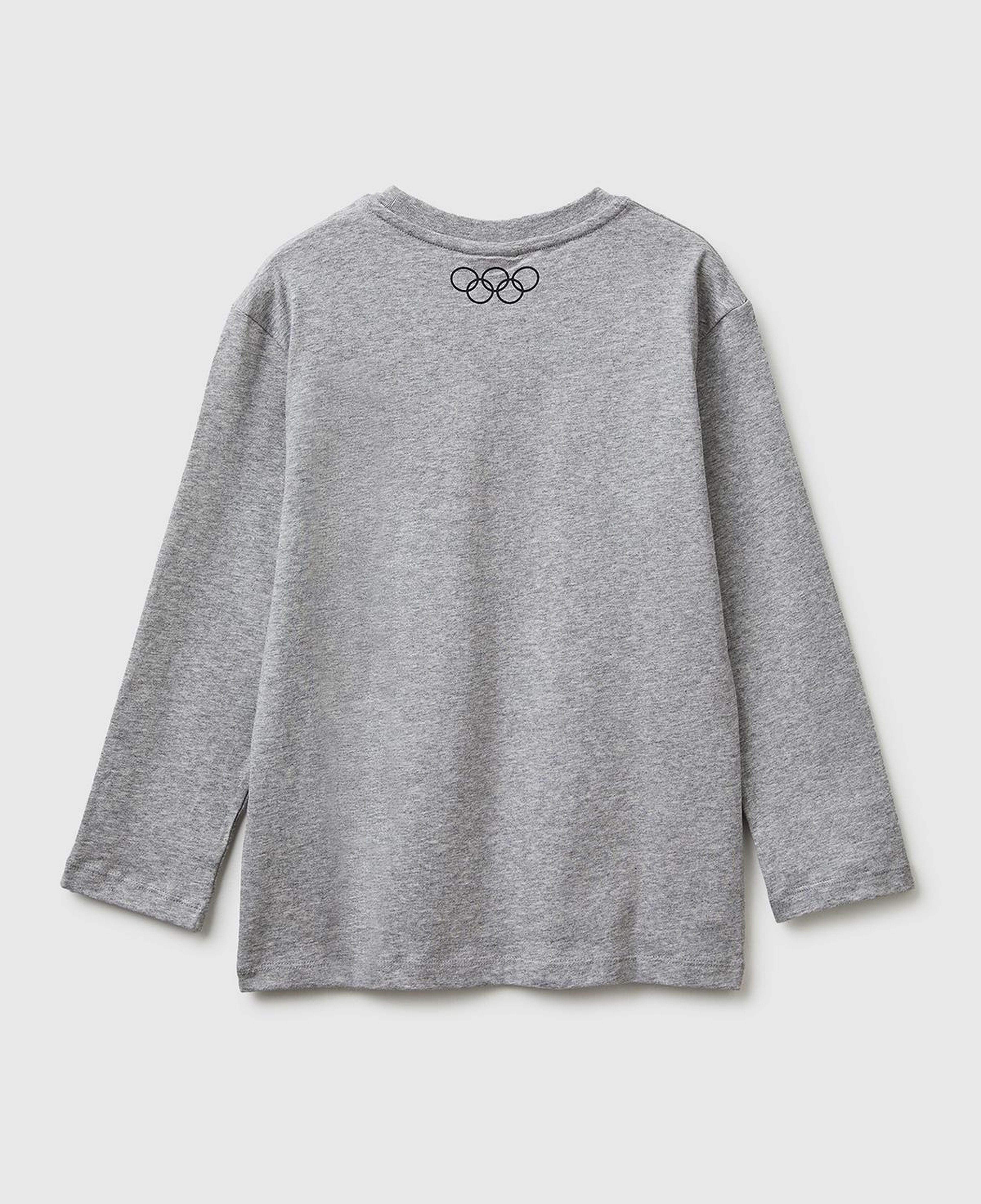 Erkek Çocuk Gri melanj Baskılı Bisiklet Yaka Uzun Kollu T-Shirt