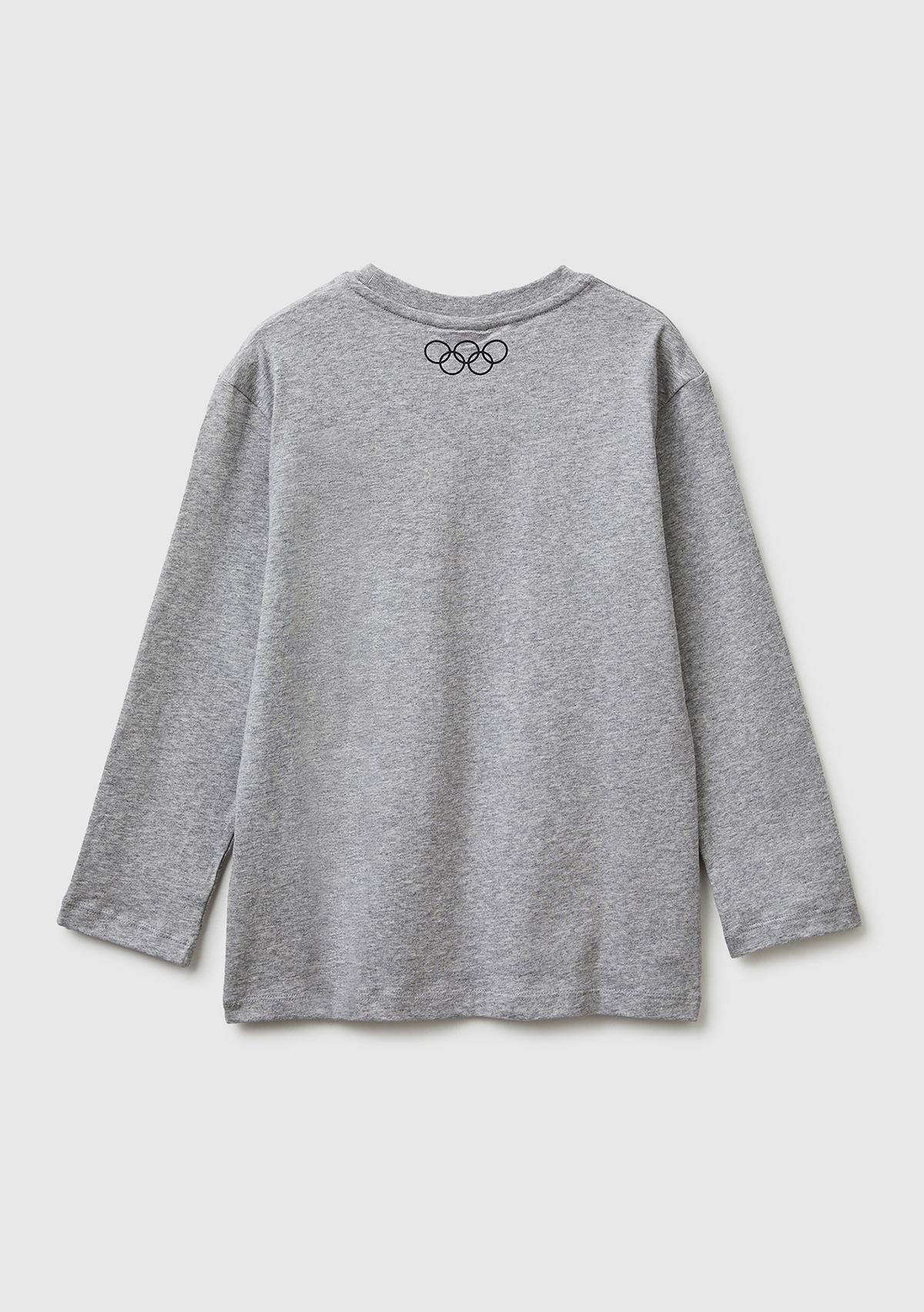 Erkek Çocuk Gri melanj Baskılı Bisiklet Yaka Uzun Kollu T-Shirt