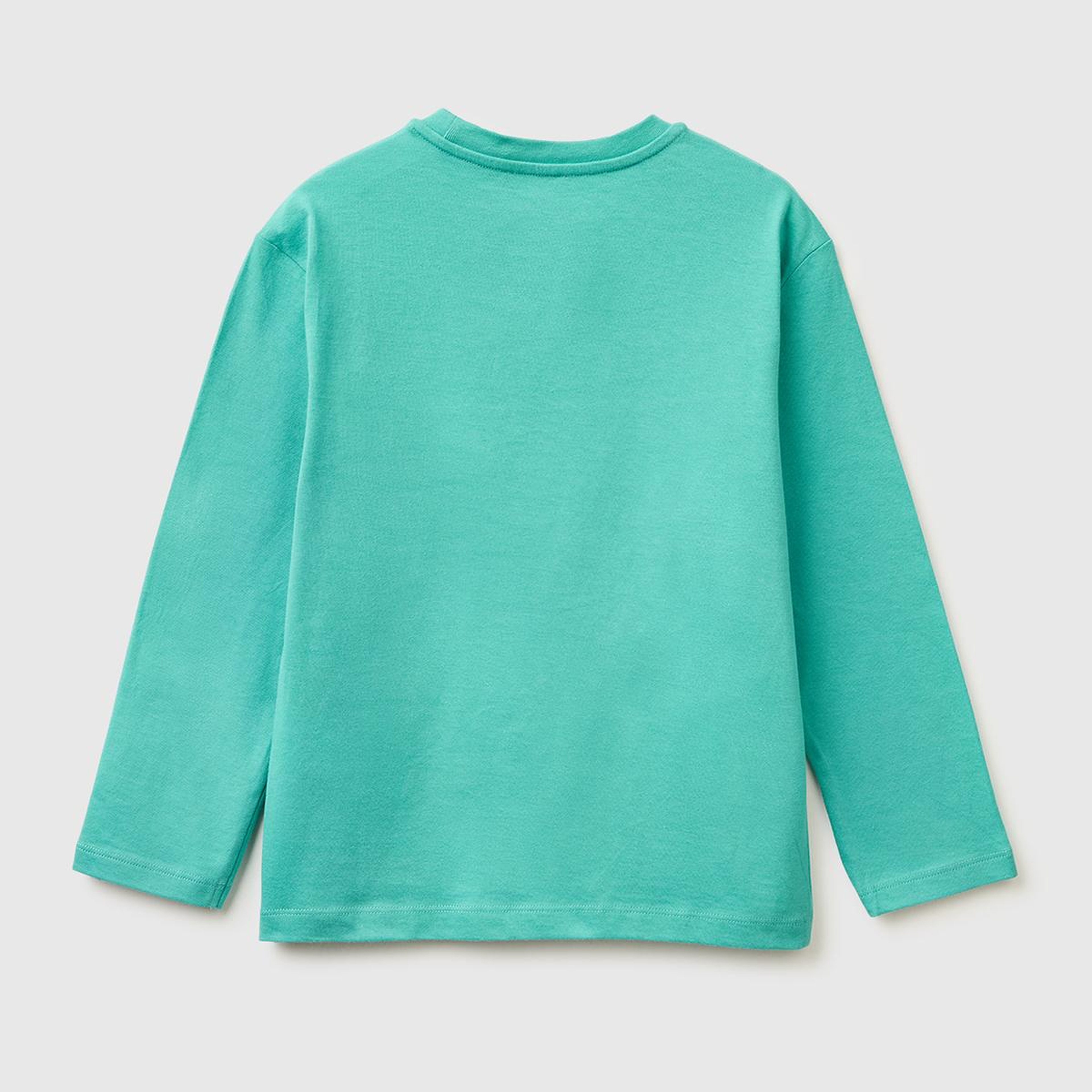 Erkek Çocuk Mavi-yeşil Önü Logo Baskılı Bisiklet Yaka Uzun Kollu T-Shirt