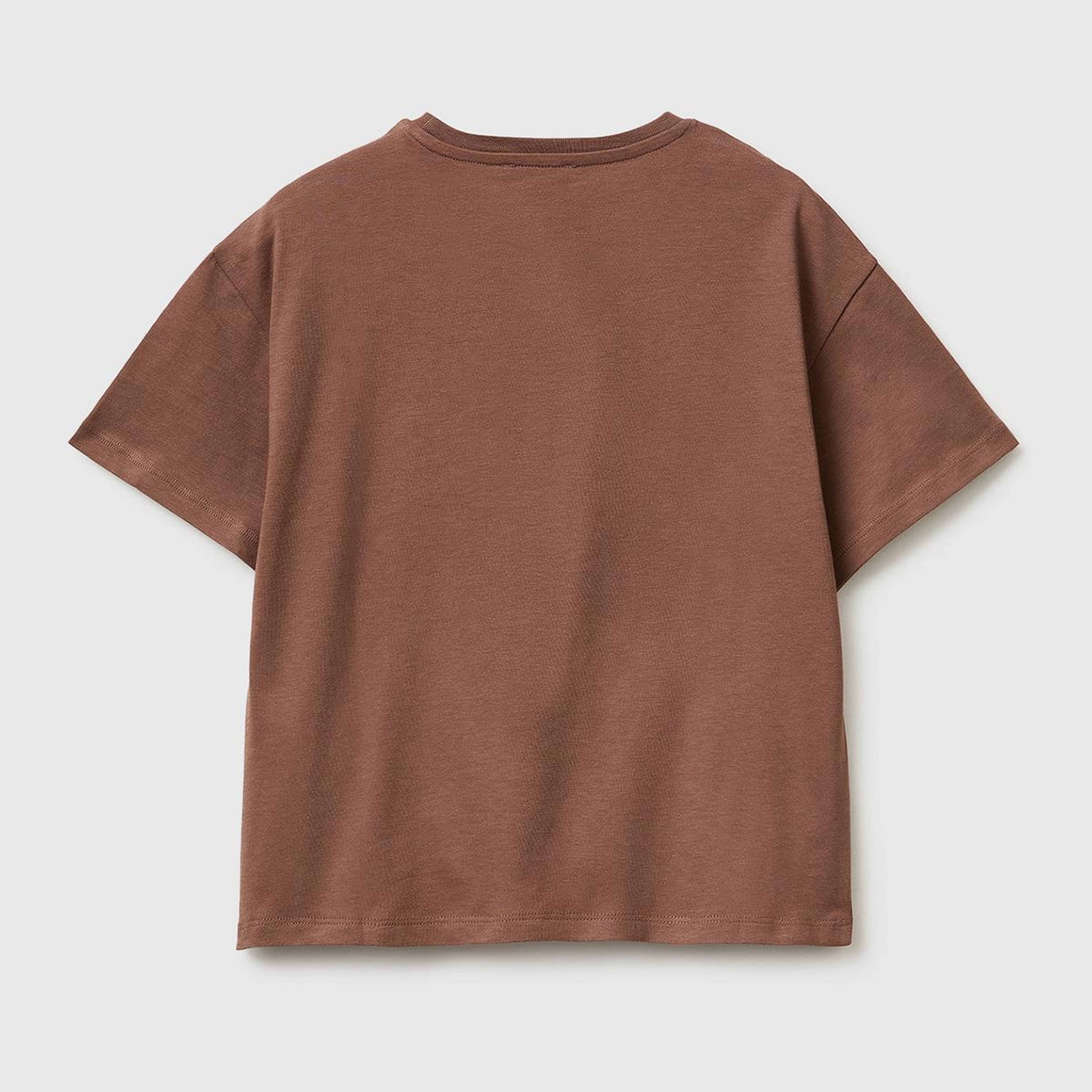 Kız Çocuk Kahverengi Simli Grafik Baskılı Yuvarlak Yaka Oversize T-Shirt