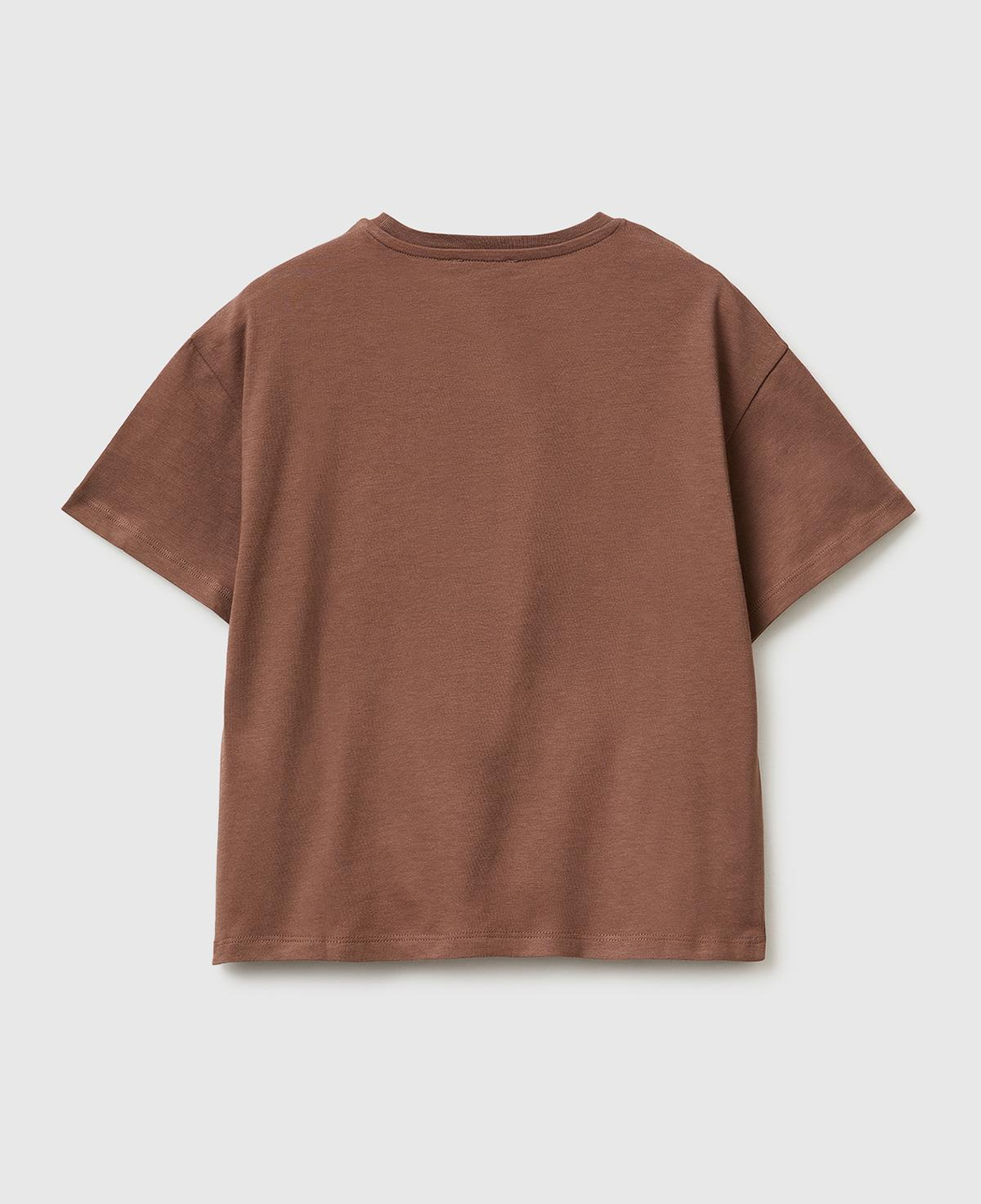 Kız Çocuk Kahverengi Simli Grafik Baskılı Yuvarlak Yaka Oversize T-Shirt