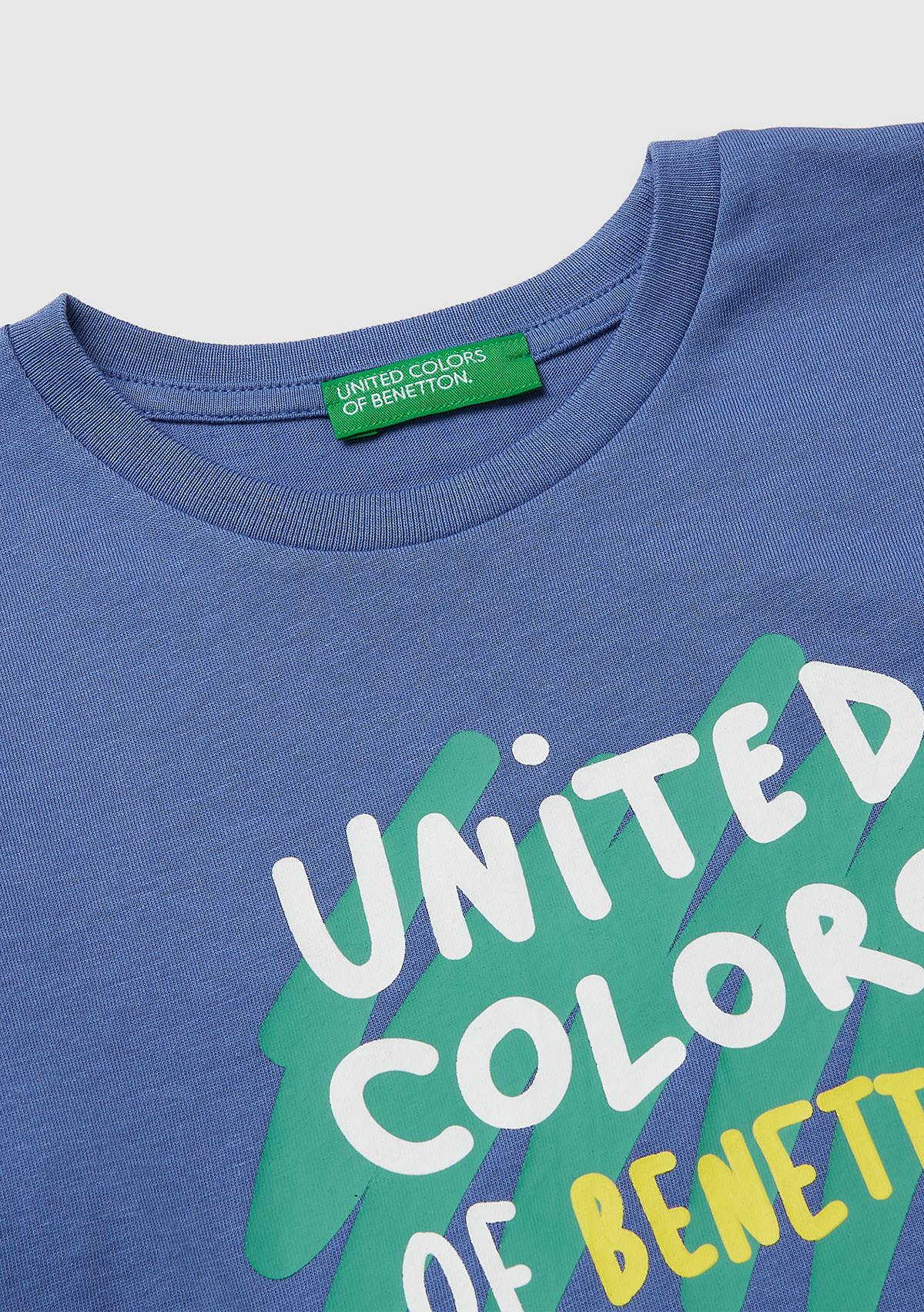 Erkek Çocuk Havacı Mavi Önü Logo Baskılı Yuvarlak Yaka Uzun Kollu T-Shirt