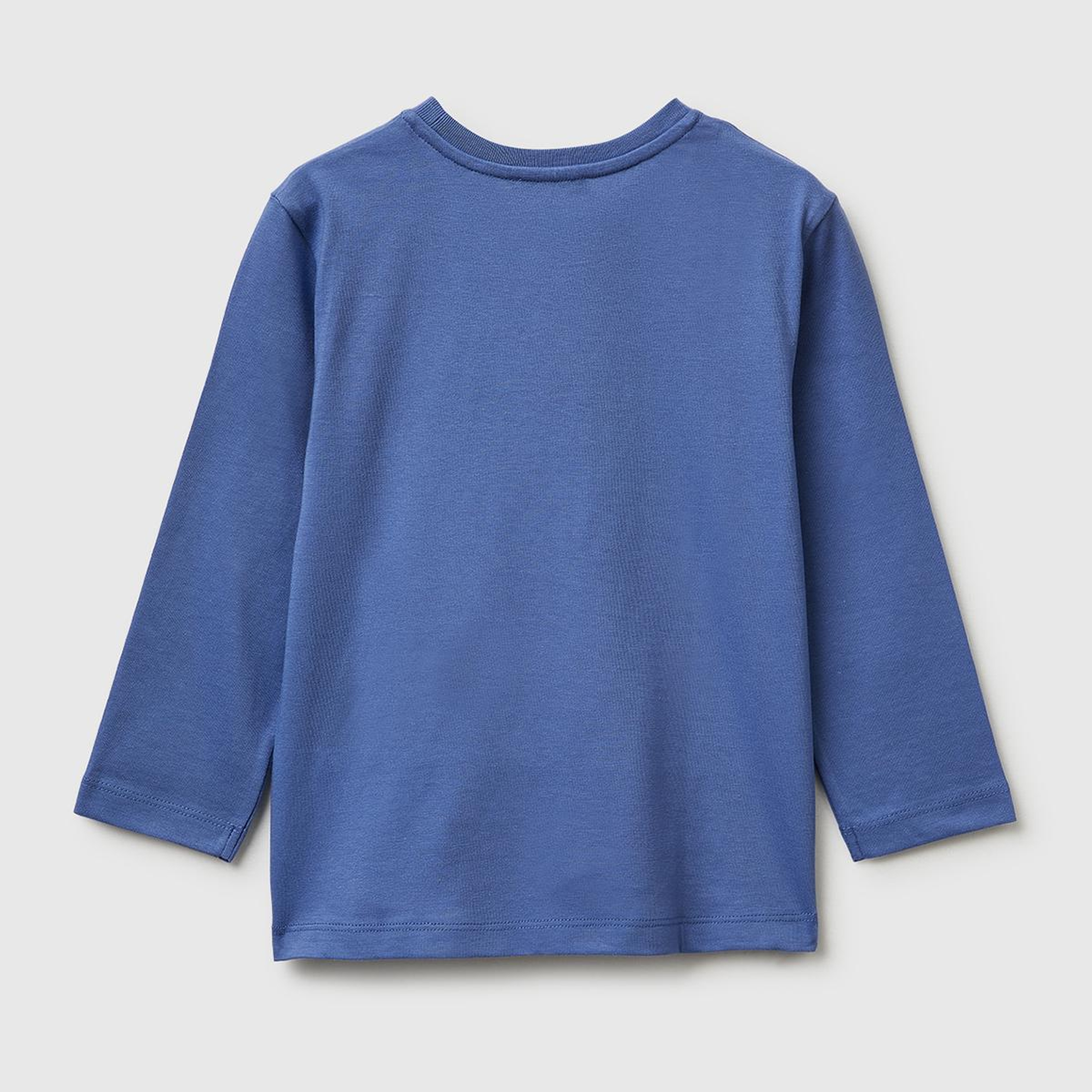 Erkek Çocuk Havacı Mavi Önü Logo Baskılı Yuvarlak Yaka Uzun Kollu T-Shirt