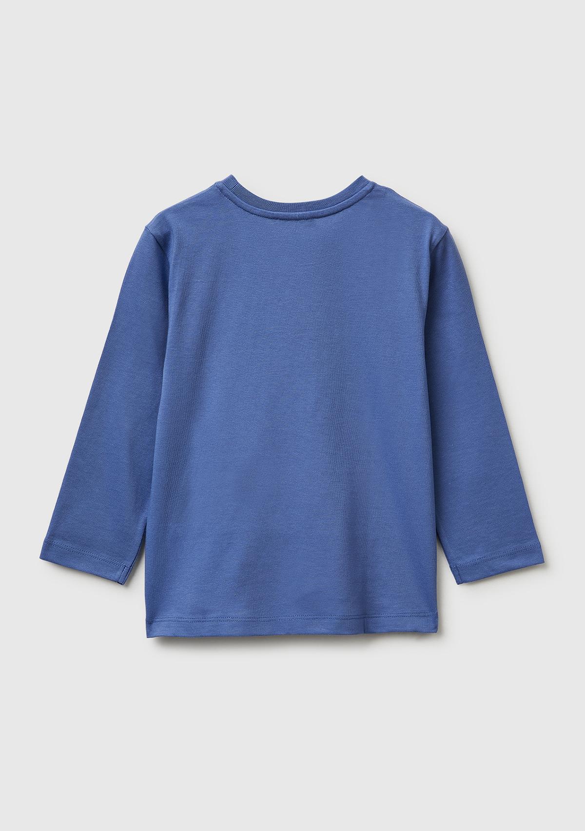 Erkek Çocuk Havacı Mavi Önü Logo Baskılı Yuvarlak Yaka Uzun Kollu T-Shirt