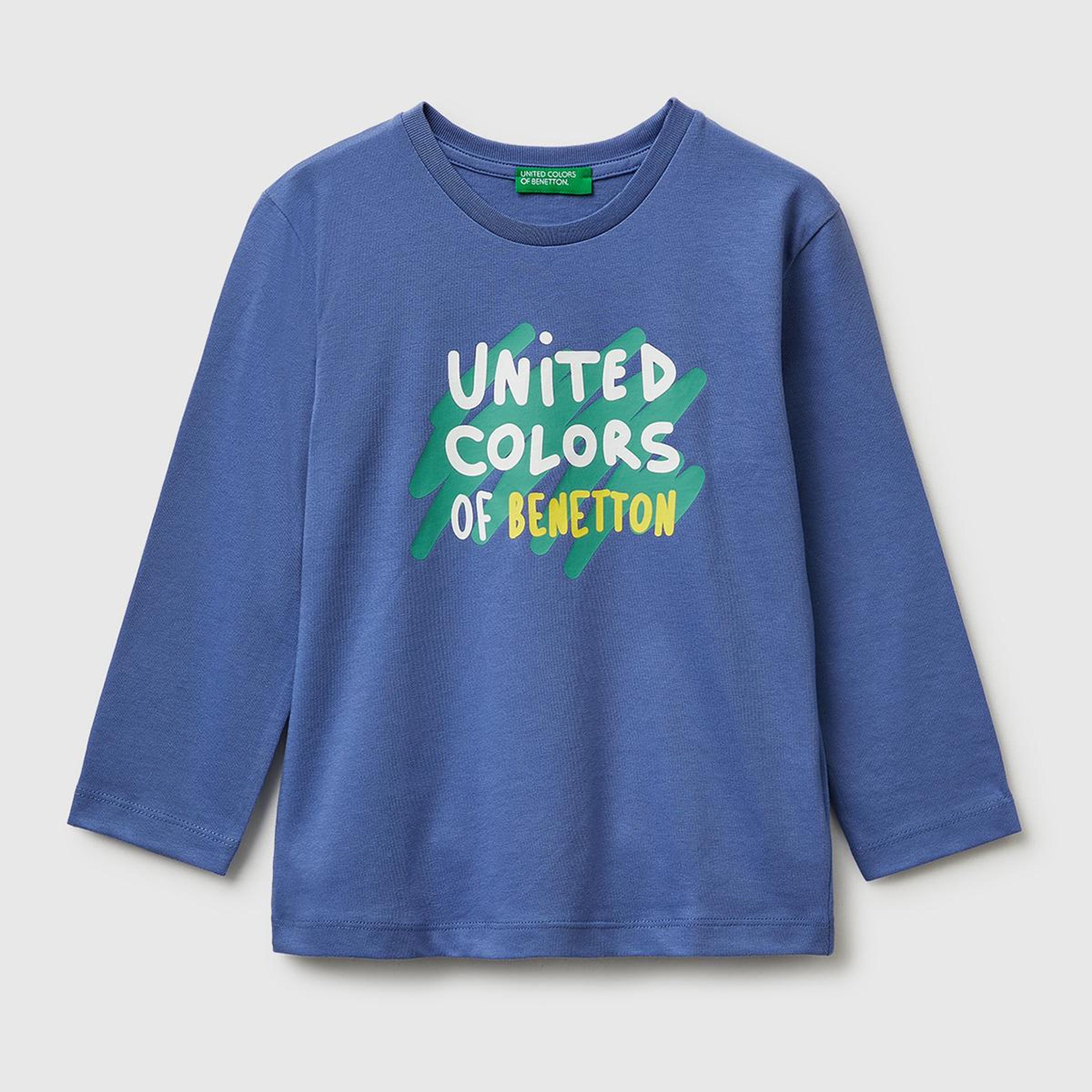 Erkek Çocuk Havacı Mavi Önü Logo Baskılı Yuvarlak Yaka Uzun Kollu T-Shirt
