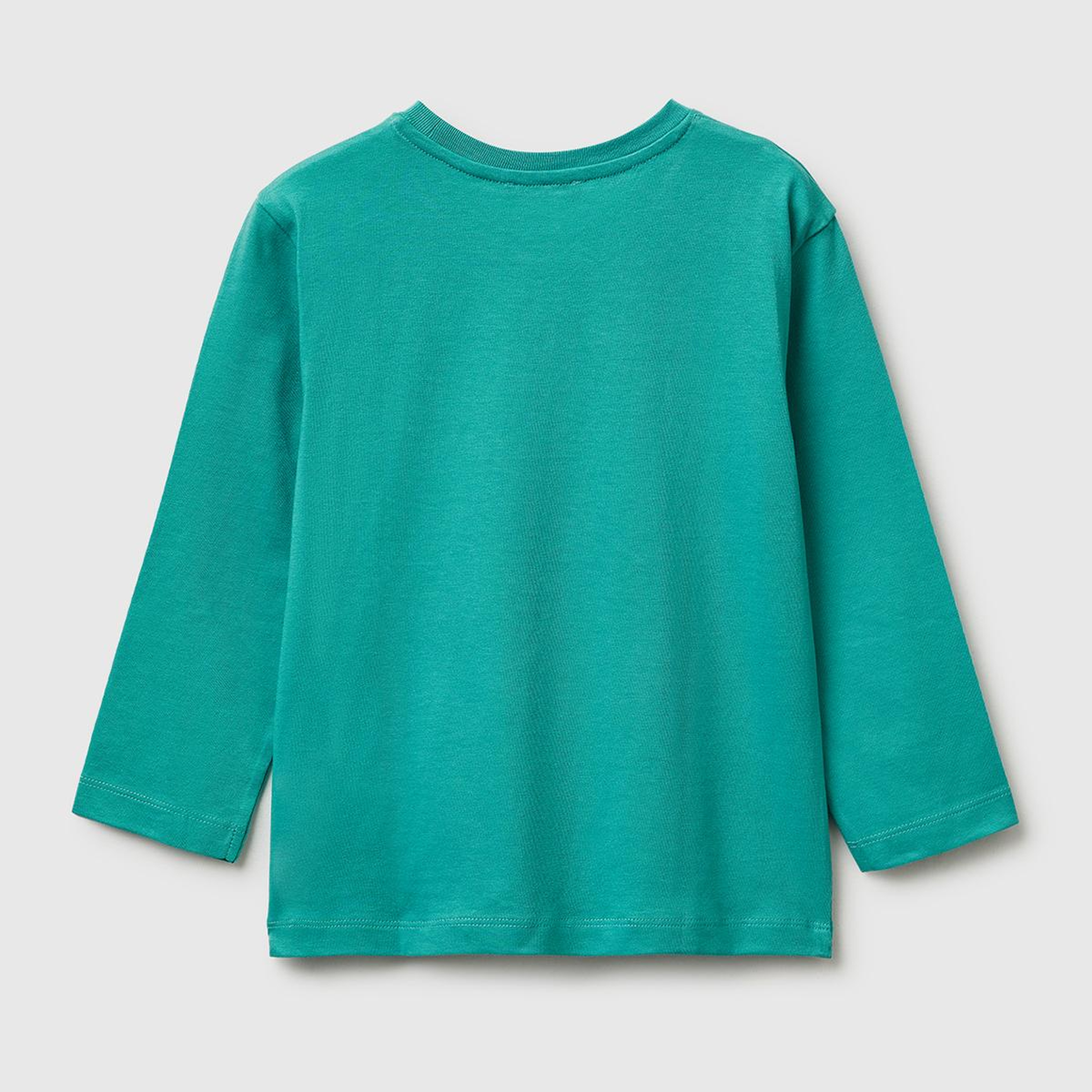 Erkek Çocuk Mavi-yeşil Önü Logo Baskılı Yuvarlak Yaka Uzun Kollu T-Shirt