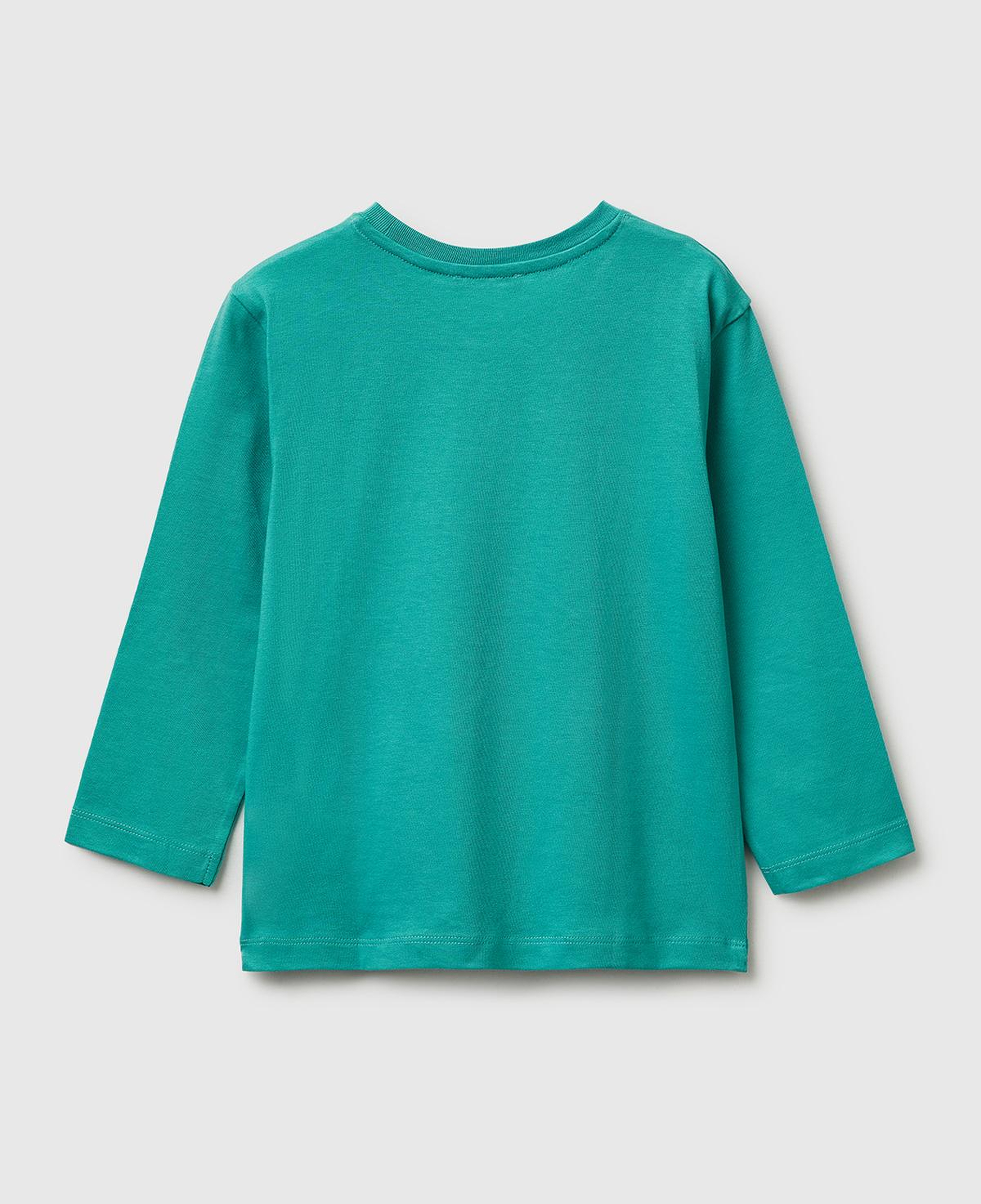 Erkek Çocuk Mavi-yeşil Önü Logo Baskılı Yuvarlak Yaka Uzun Kollu T-Shirt