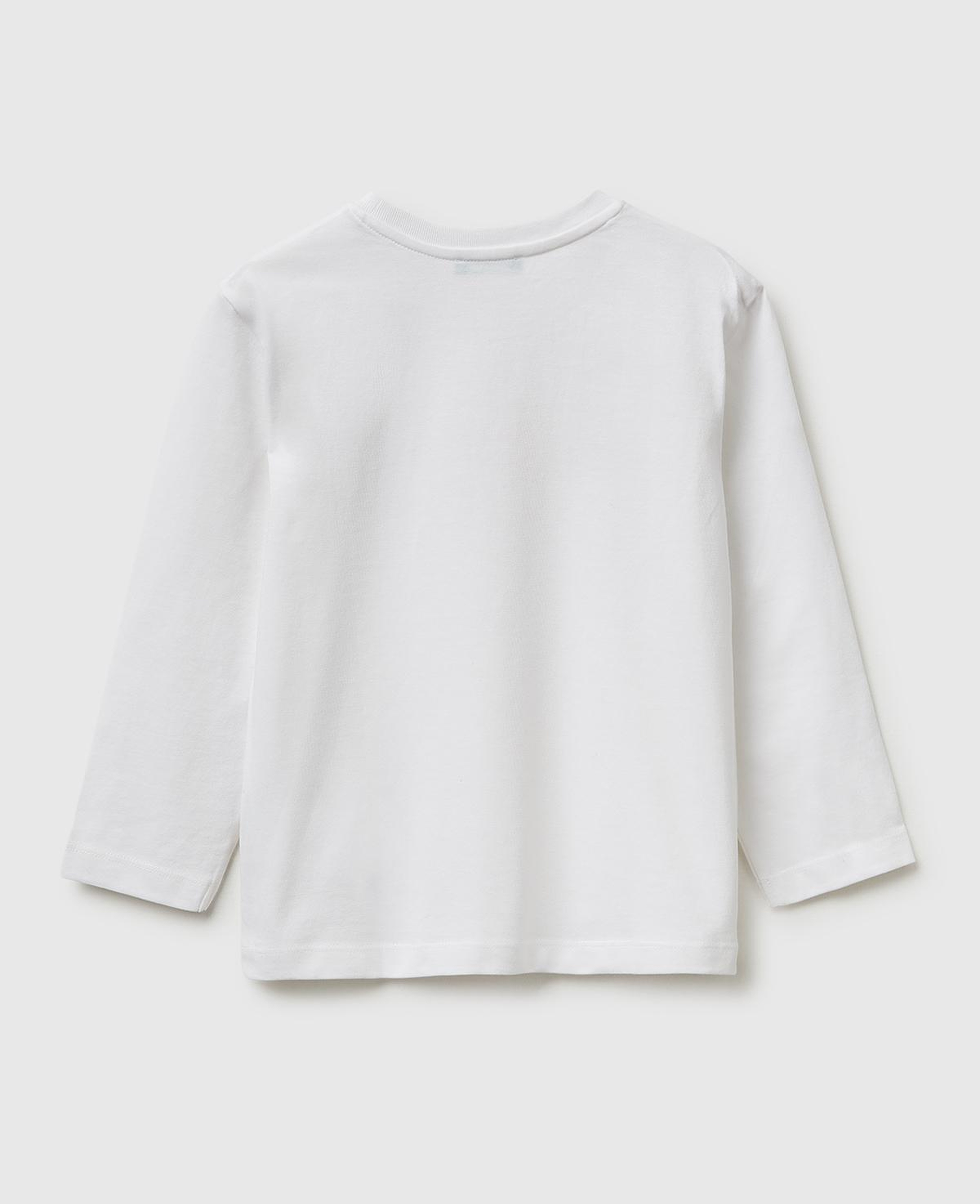 Erkek Çocuk Beyaz Önü Logo Baskılı Yuvarlak Yaka Uzun Kollu T-Shirt