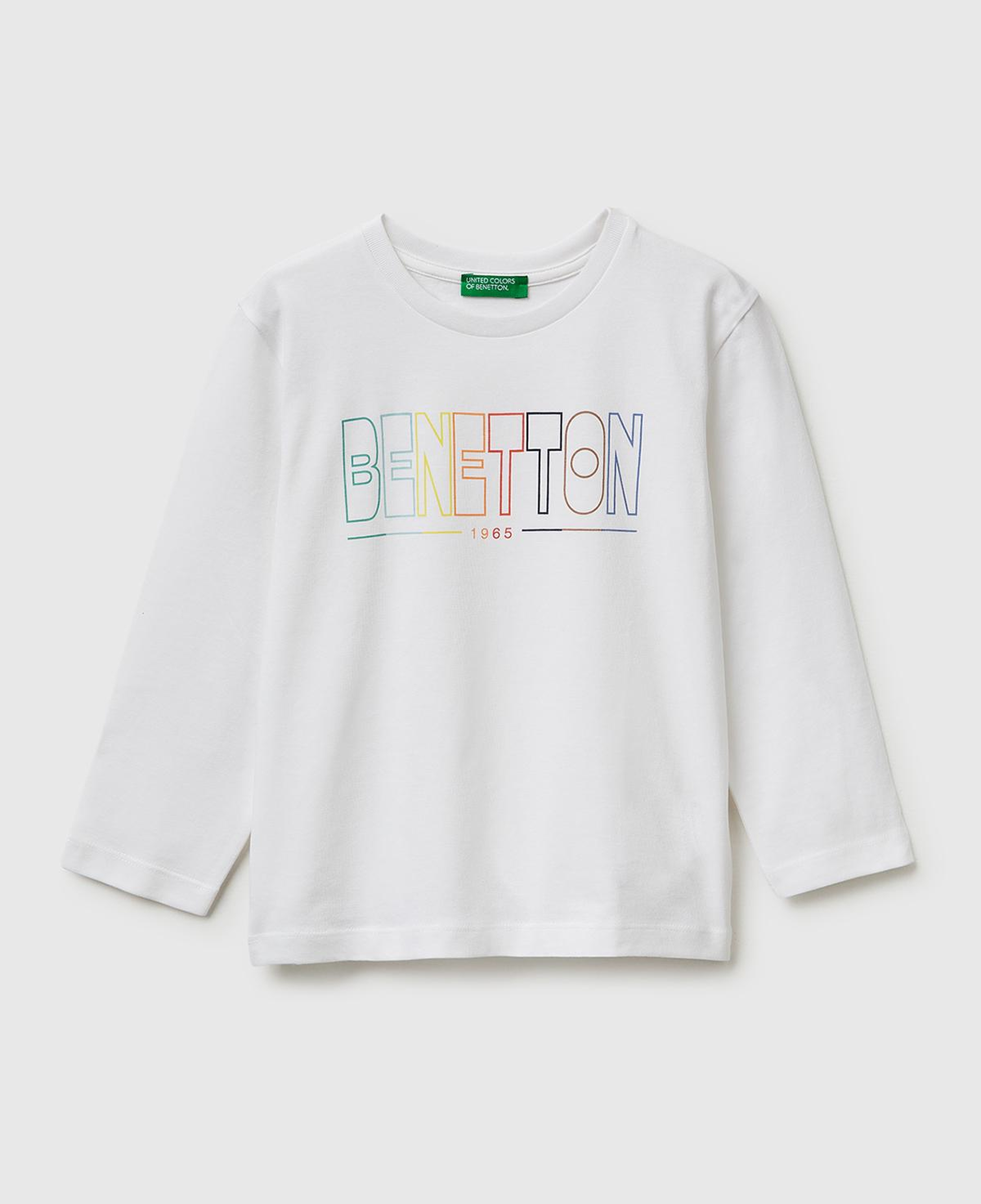 Erkek Çocuk Beyaz Önü Logo Baskılı Yuvarlak Yaka Uzun Kollu T-Shirt