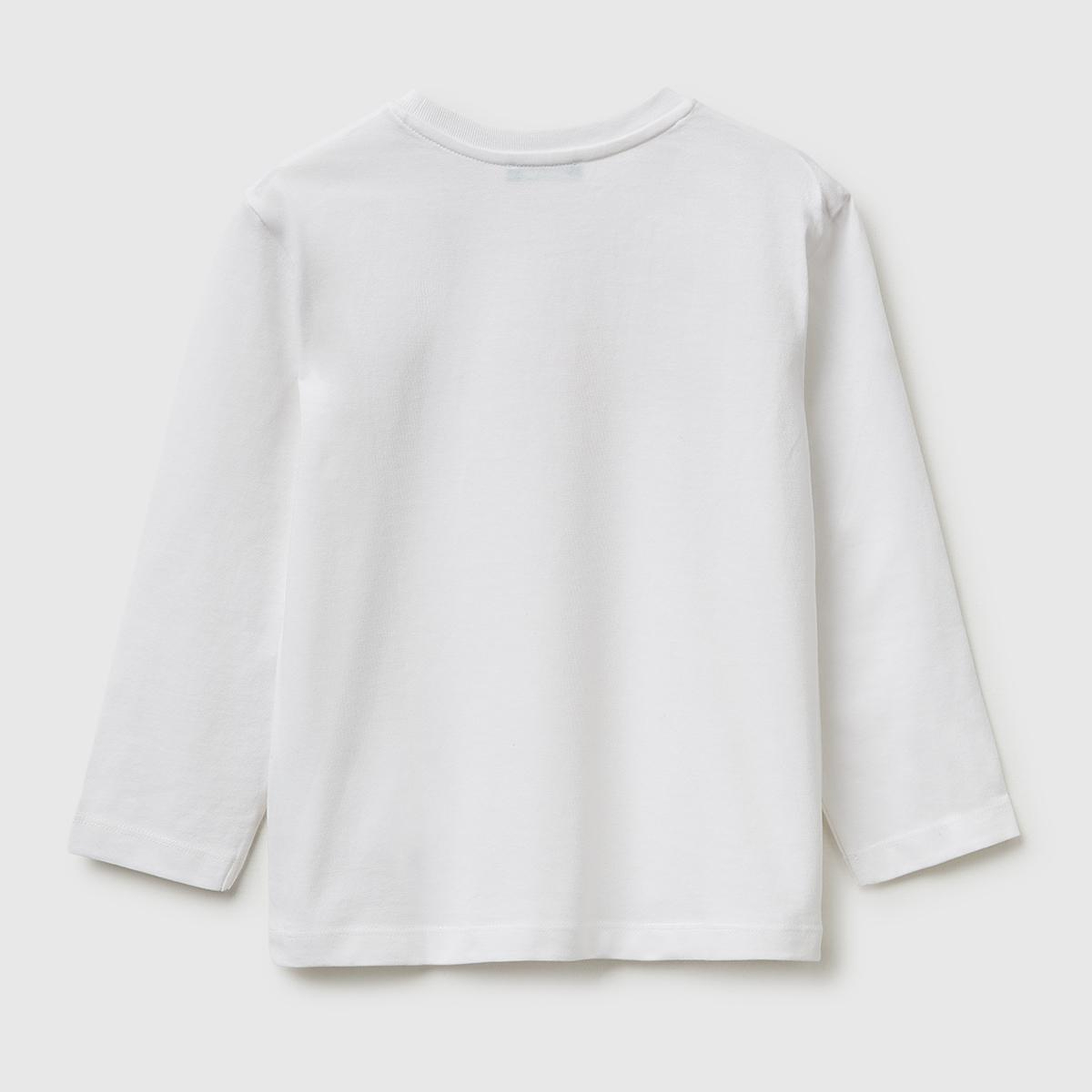 Erkek Çocuk Beyaz Önü Logo Baskılı Yuvarlak Yaka Uzun Kollu T-Shirt