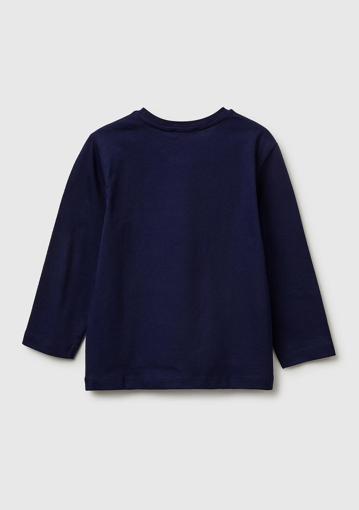 Erkek Çocuk Lacivert Önü Logo Baskılı Yuvarlak Yaka Uzun Kollu T-Shirt