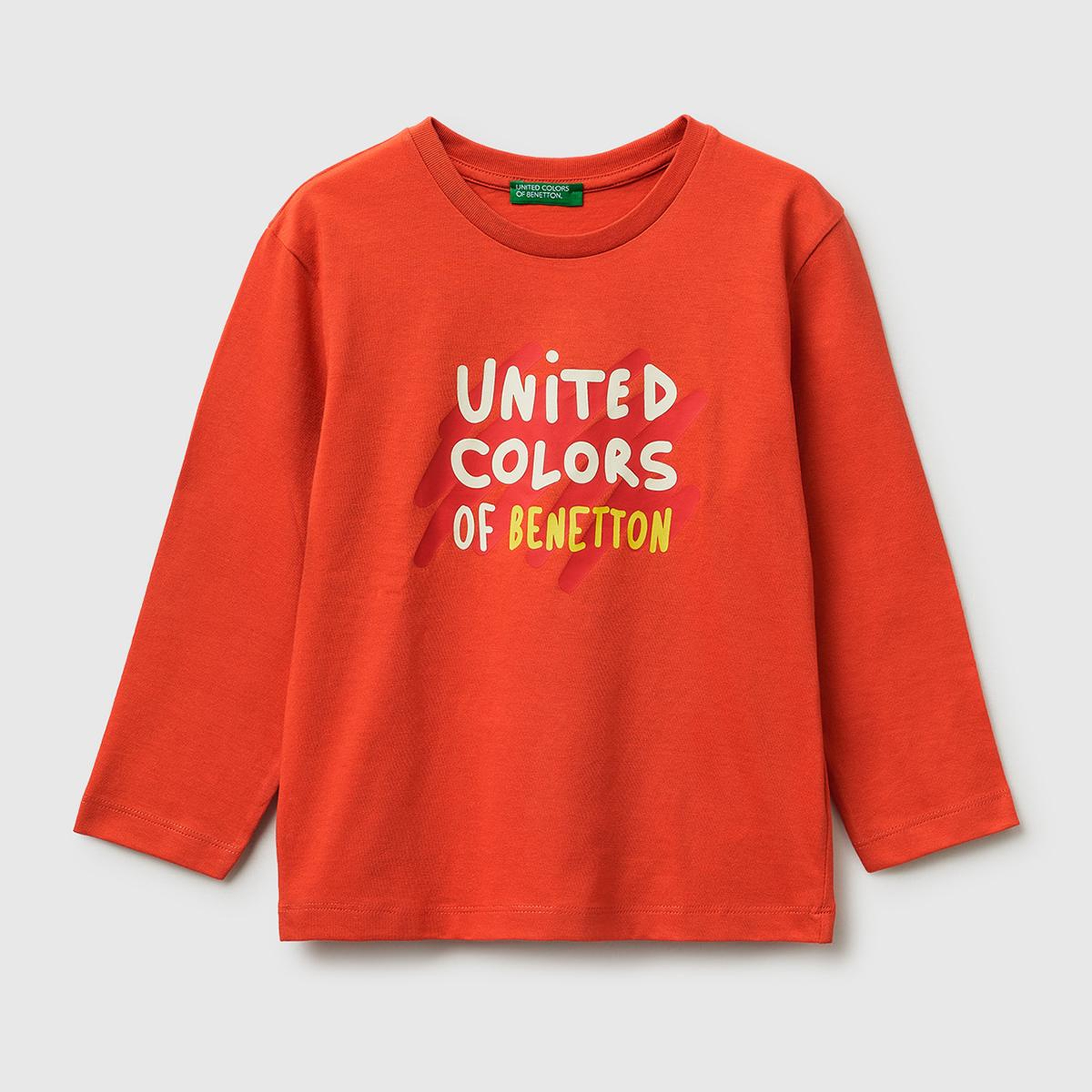 Erkek Çocuk Kırmızı Önü Logo Baskılı Yuvarlak Yaka Uzun Kollu T-Shirt