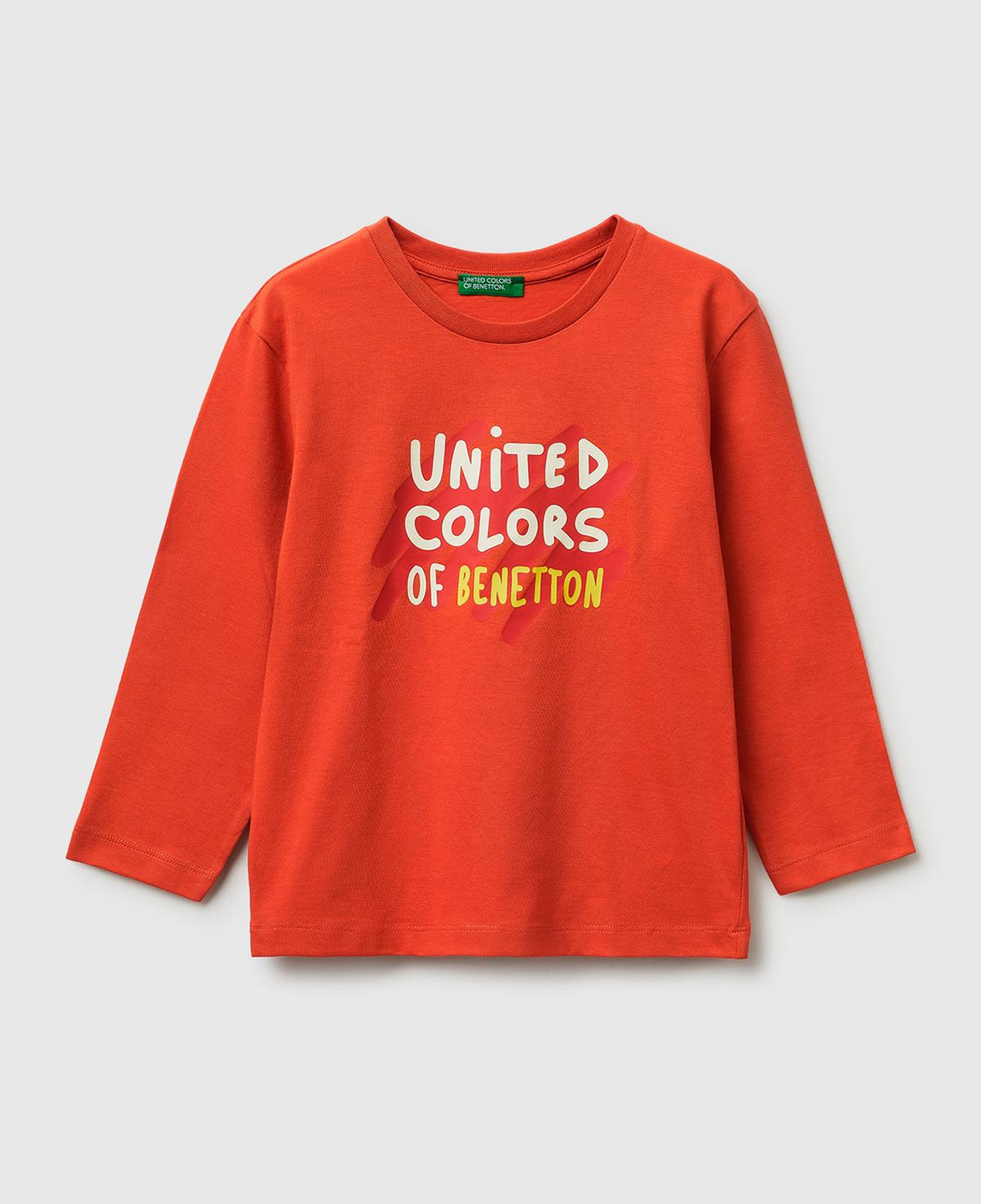 Erkek Çocuk Kırmızı Önü Logo Baskılı Yuvarlak Yaka Uzun Kollu T-Shirt