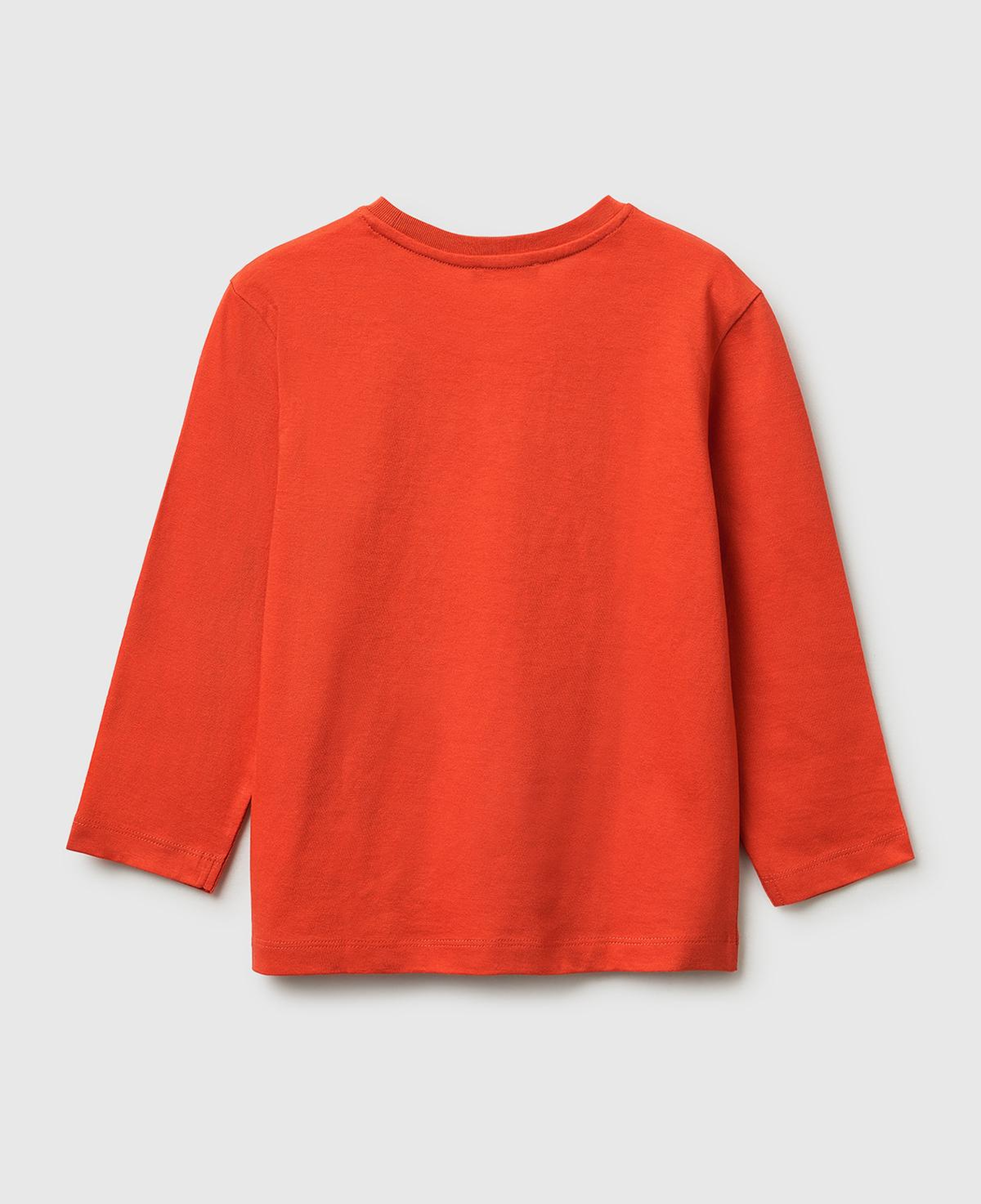 Erkek Çocuk Kırmızı Önü Logo Baskılı Yuvarlak Yaka Uzun Kollu T-Shirt
