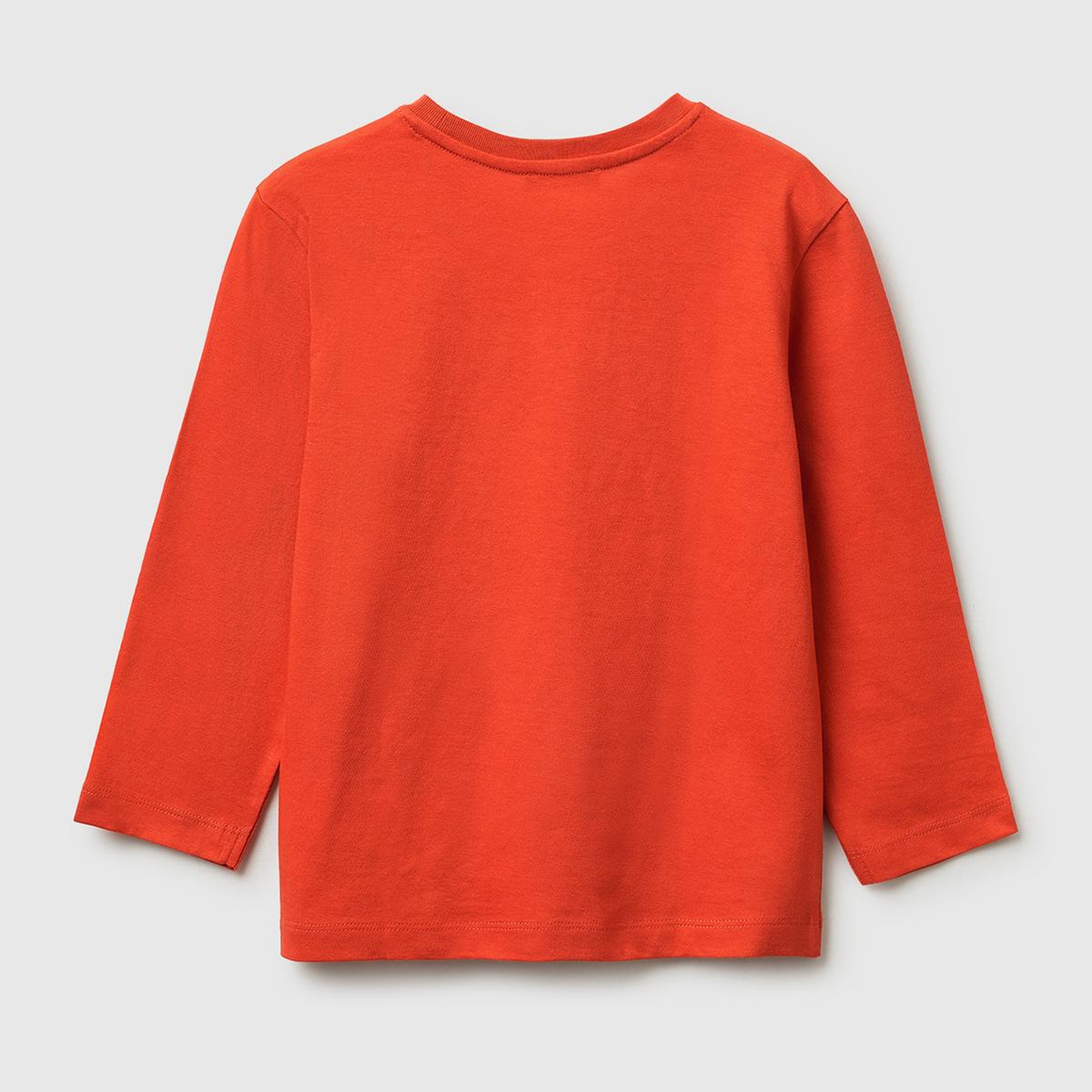 Erkek Çocuk Kırmızı Önü Logo Baskılı Yuvarlak Yaka Uzun Kollu T-Shirt