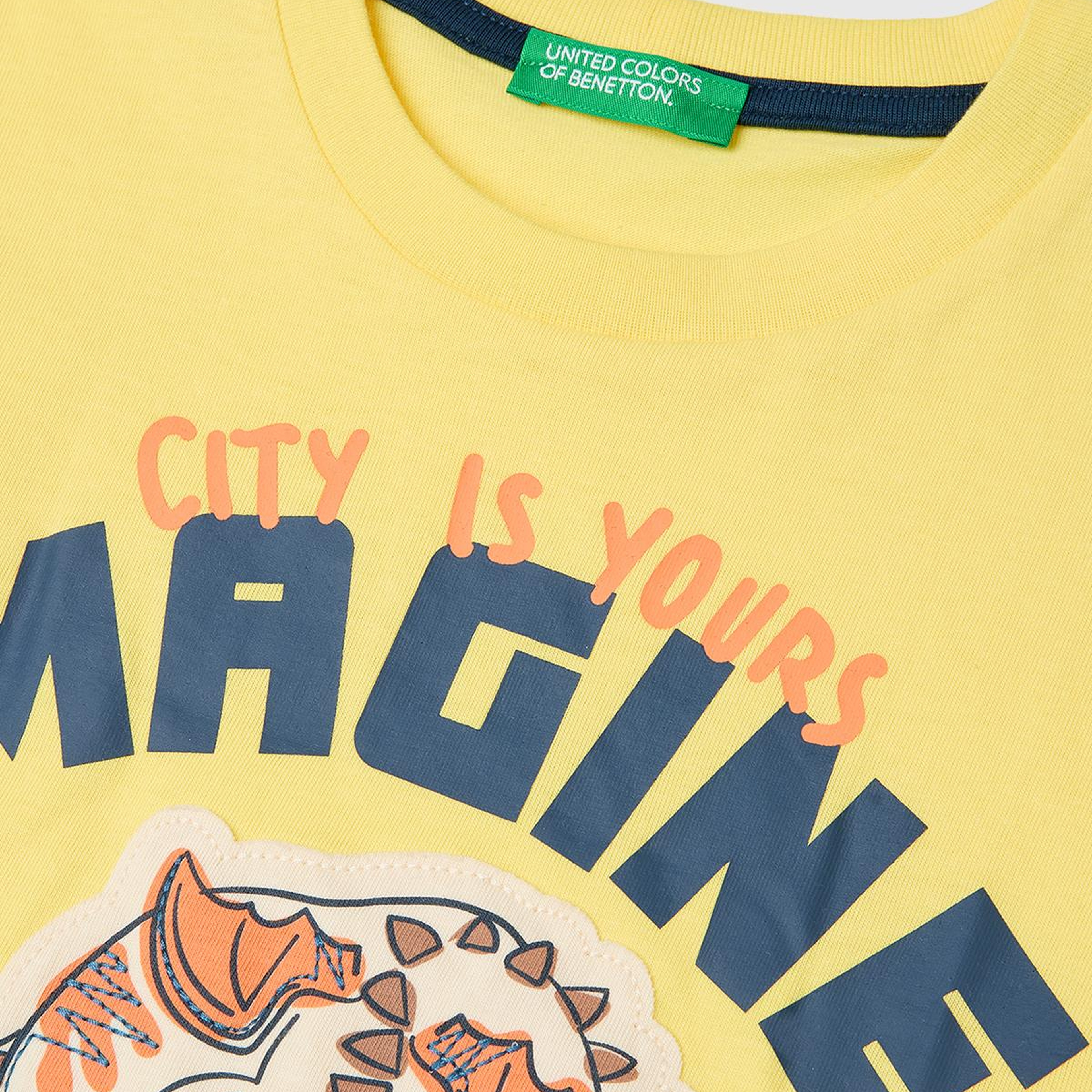 Erkek Çocuk Sarı Etek Ucu Etiketli Baskılı Bisiklet Yaka T-Shirt