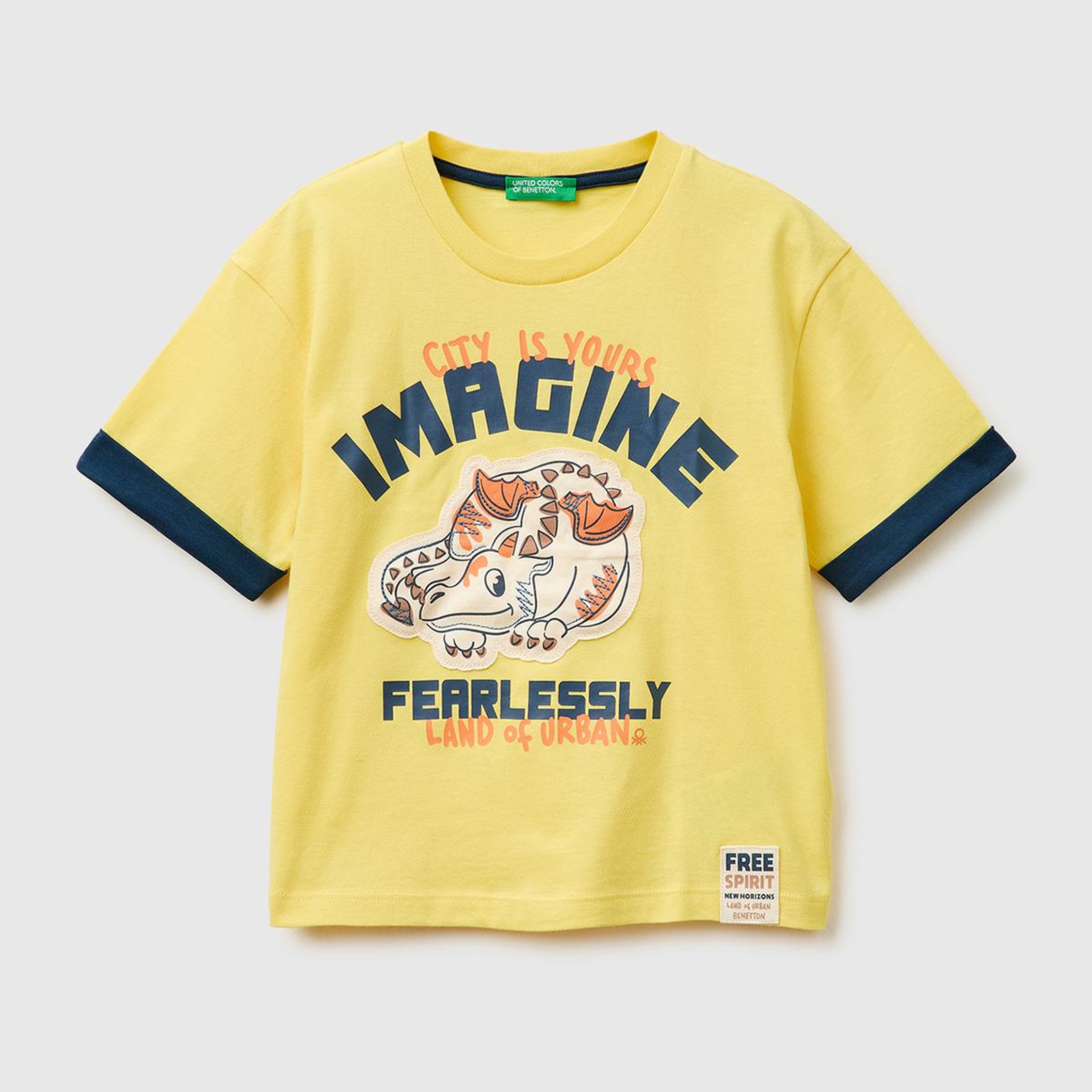 Erkek Çocuk Sarı Etek Ucu Etiketli Baskılı Bisiklet Yaka T-Shirt