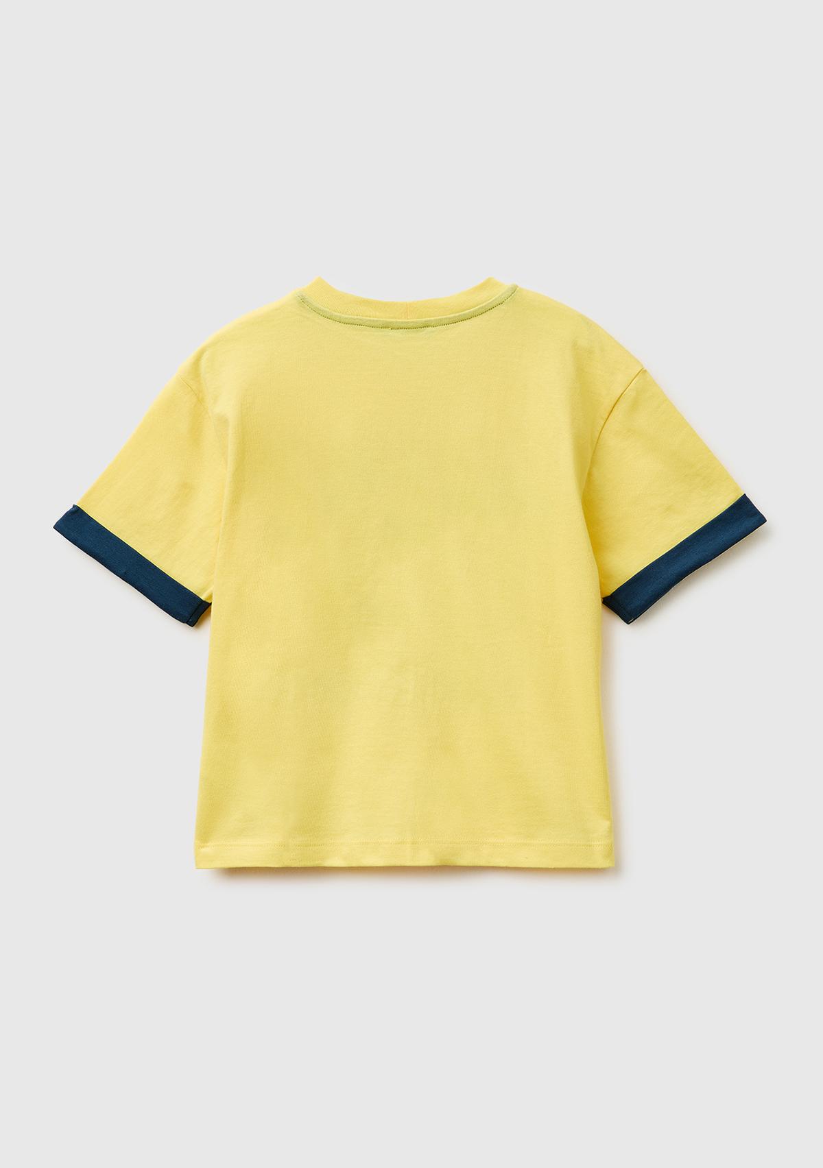 Erkek Çocuk Sarı Etek Ucu Etiketli Baskılı Bisiklet Yaka T-Shirt