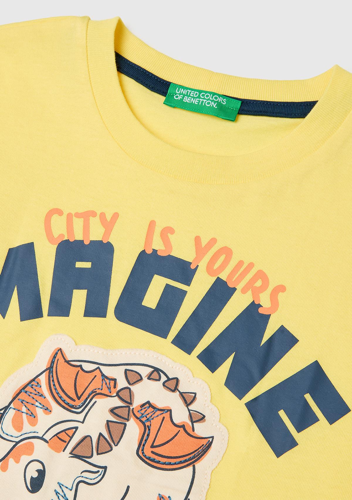 Erkek Çocuk Sarı Etek Ucu Etiketli Baskılı Bisiklet Yaka T-Shirt