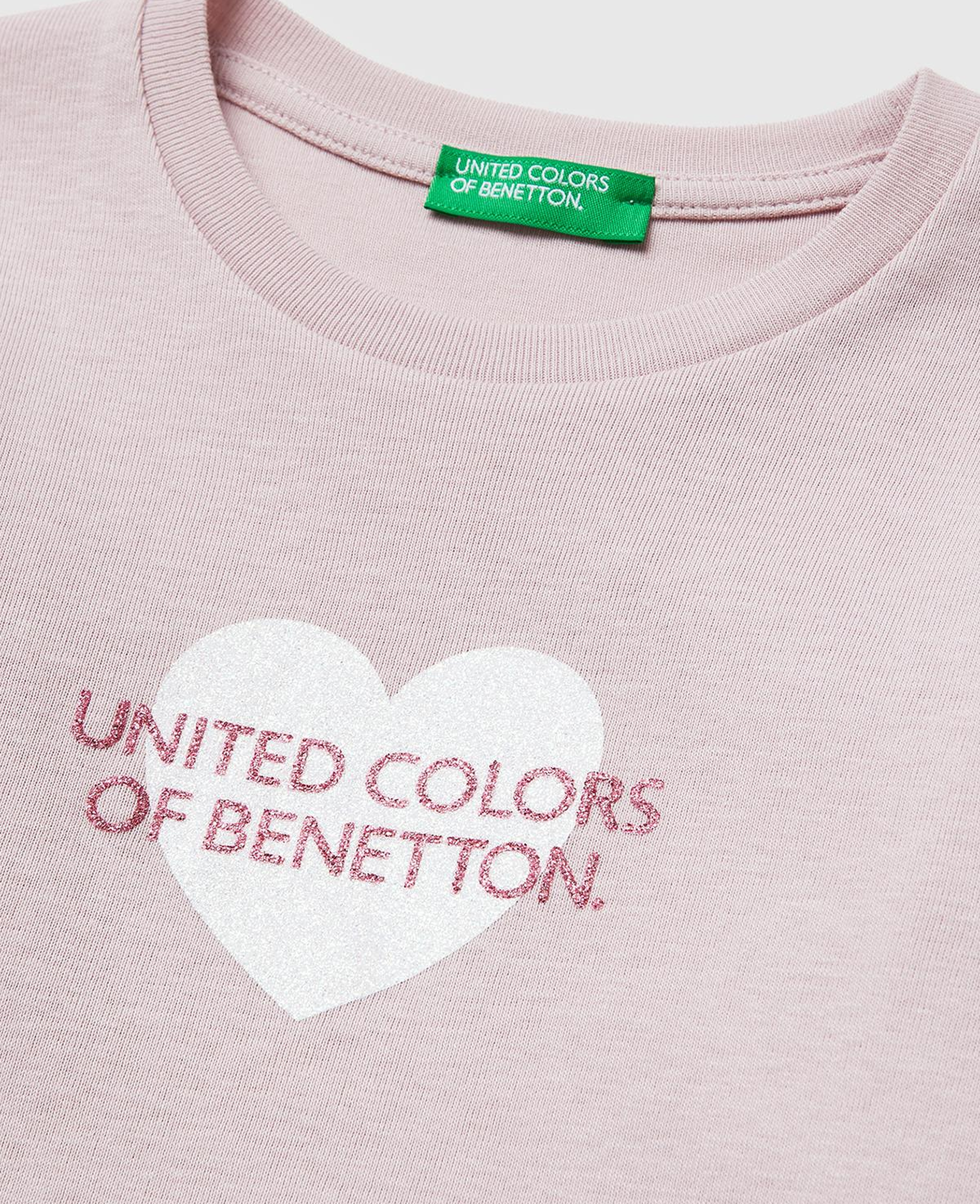 Kız Çocuk Gül Kurusu Simli Renkli Grafik Baskılı Yuvarlak Yaka Uzun Kollu T-Shirt