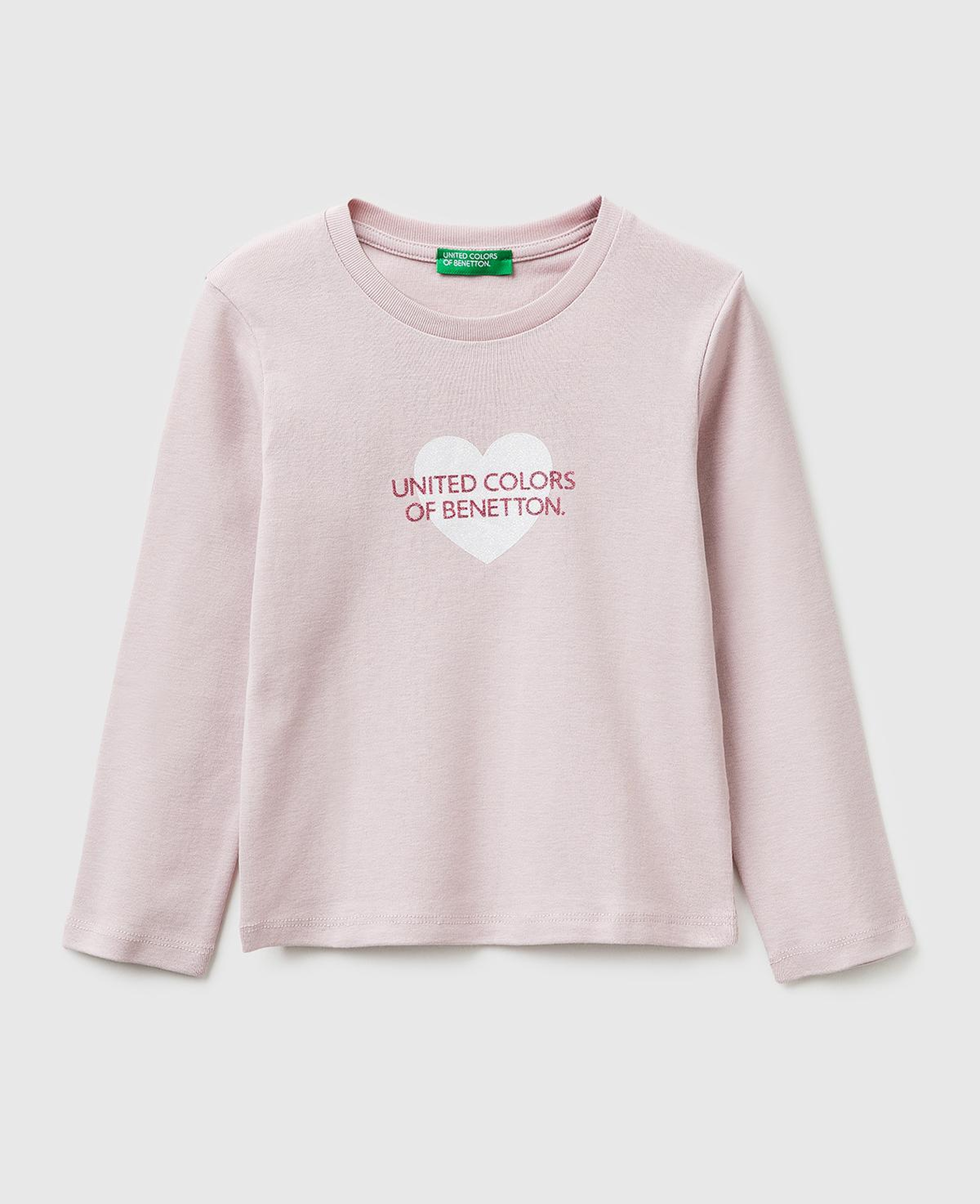 Kız Çocuk Gül Kurusu Simli Renkli Grafik Baskılı Yuvarlak Yaka Uzun Kollu T-Shirt