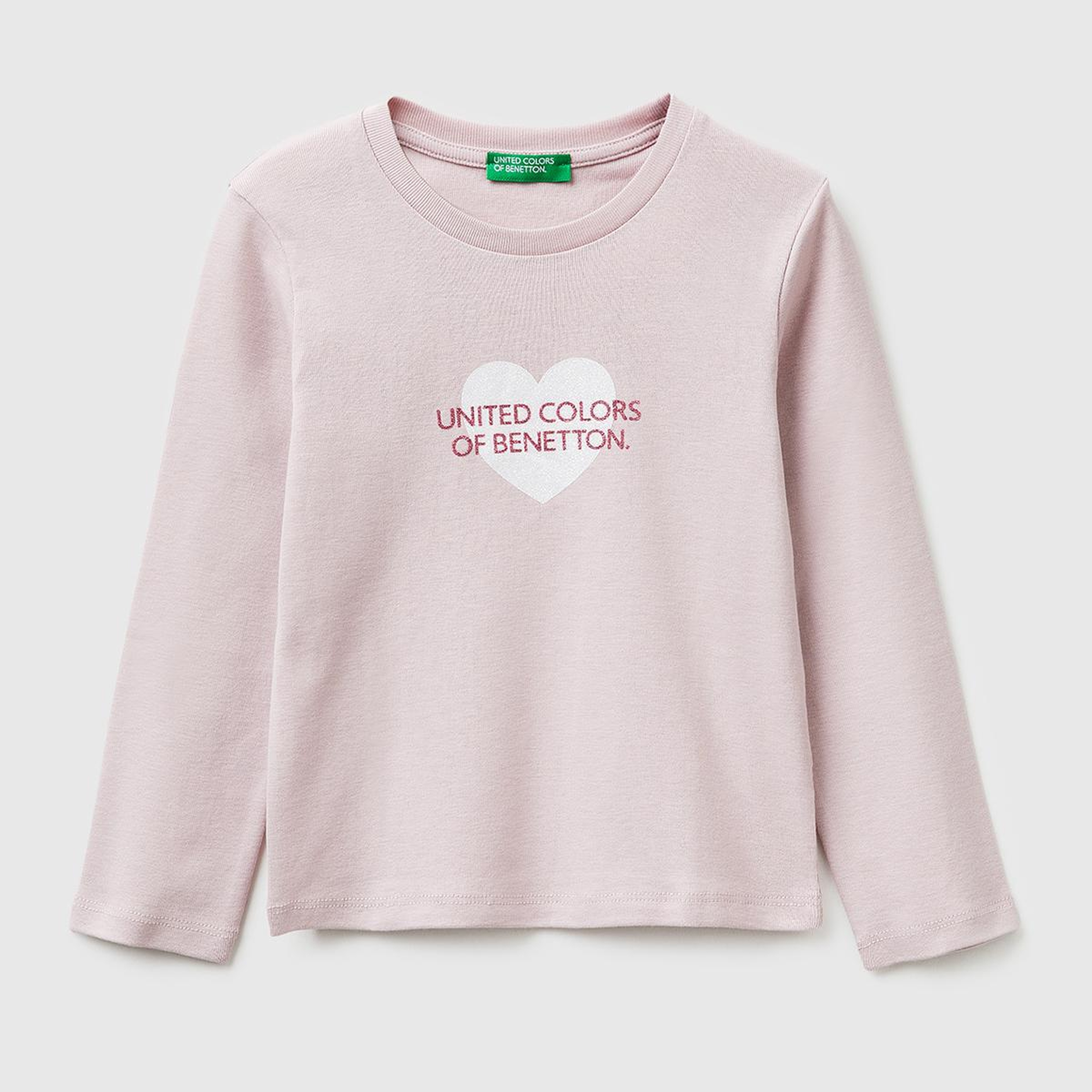 Kız Çocuk Gül Kurusu Simli Renkli Grafik Baskılı Yuvarlak Yaka Uzun Kollu T-Shirt