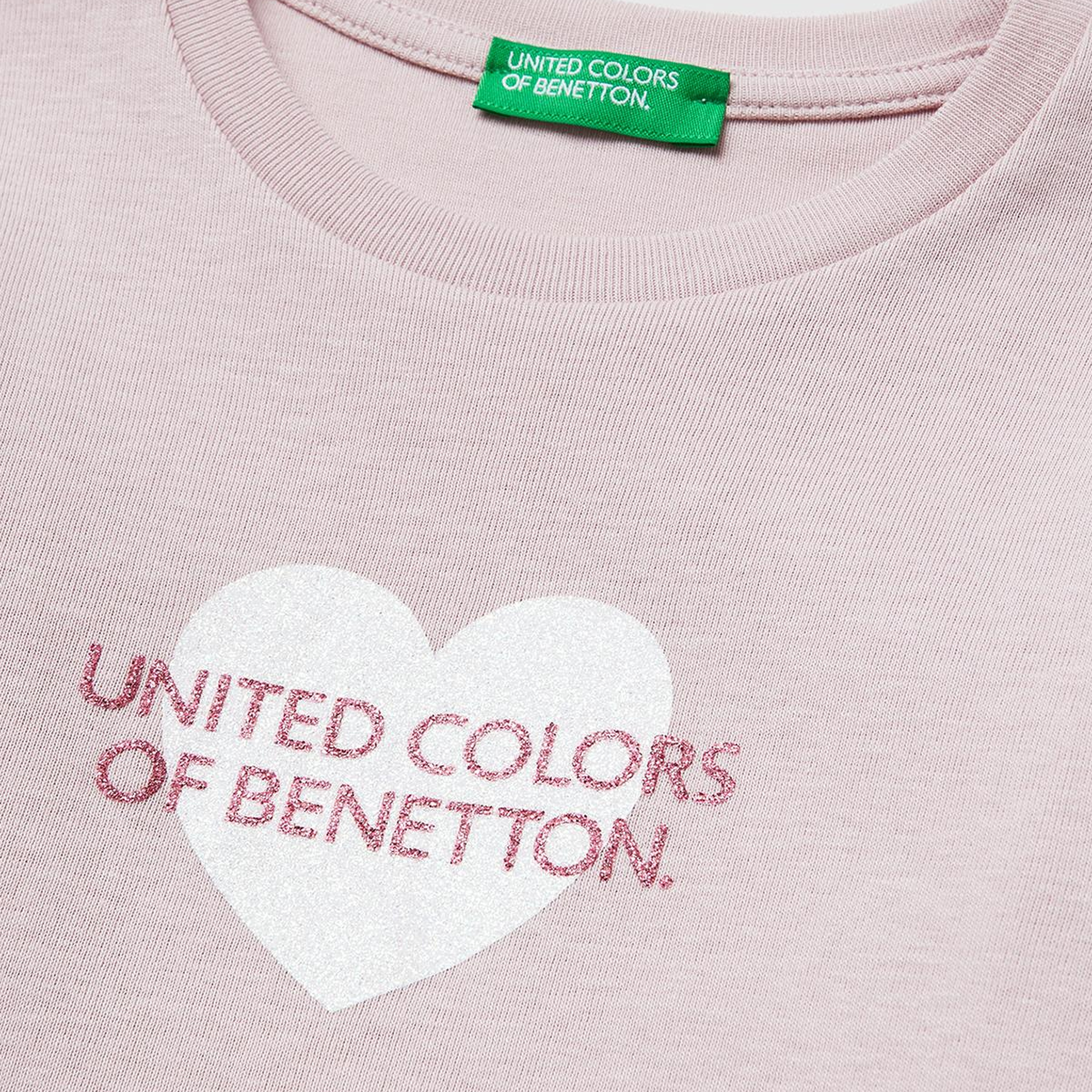 Kız Çocuk Gül Kurusu Simli Renkli Grafik Baskılı Yuvarlak Yaka Uzun Kollu T-Shirt