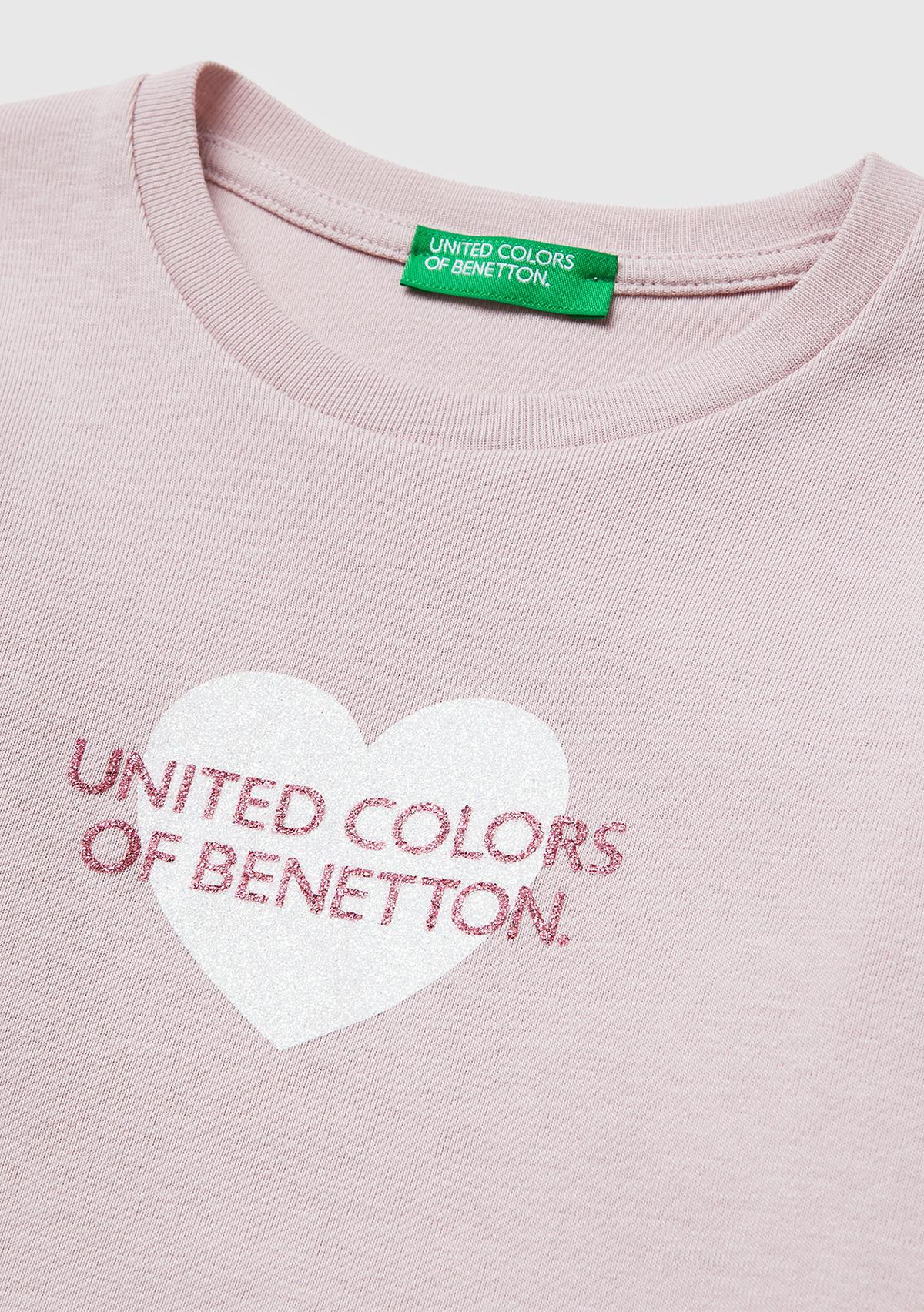 Kız Çocuk Gül Kurusu Simli Renkli Grafik Baskılı Yuvarlak Yaka Uzun Kollu T-Shirt