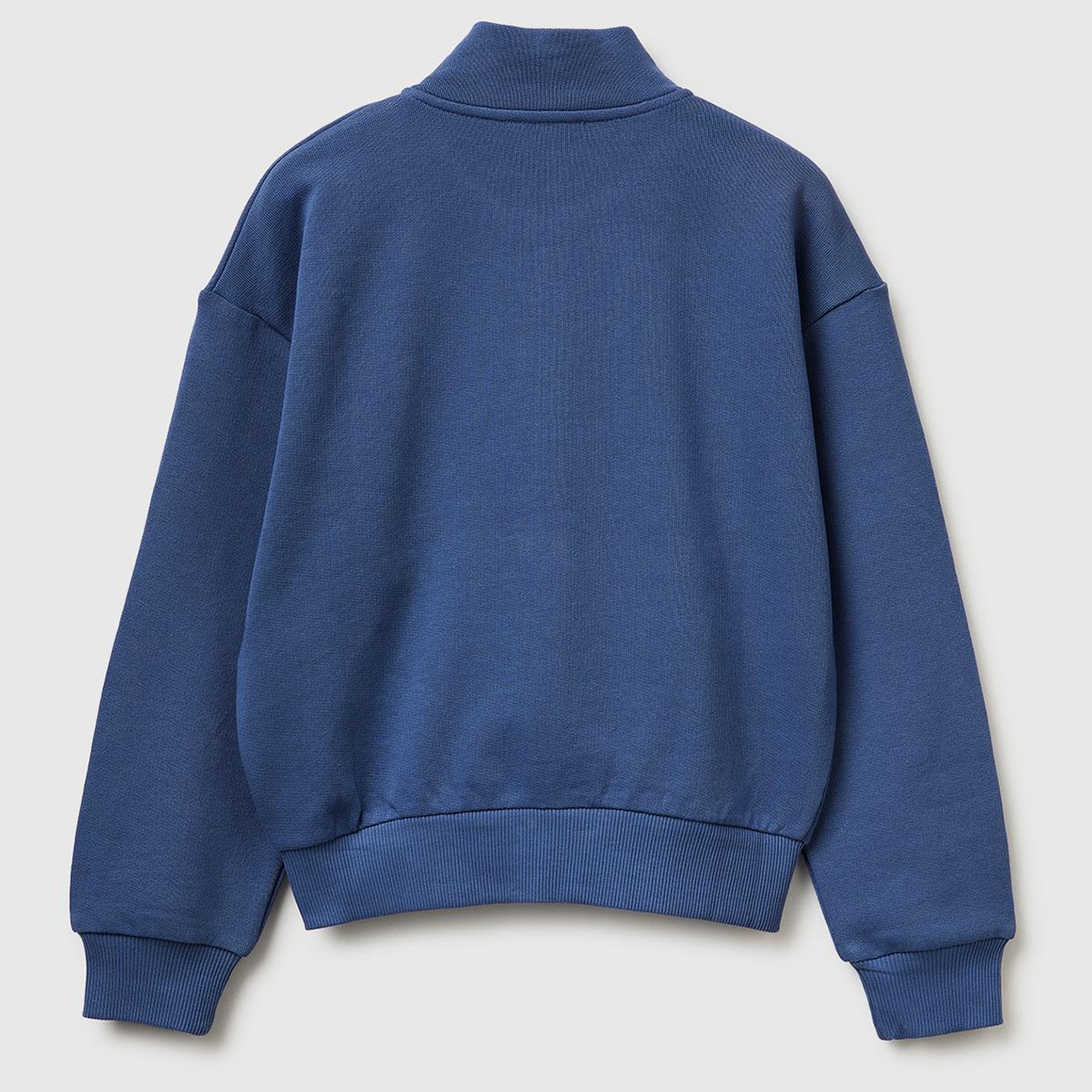 Kız Çocuk Koyu Lacivert Simli Logolu Fermuarlı Cepli Yüksek Yaka Sweatshirt