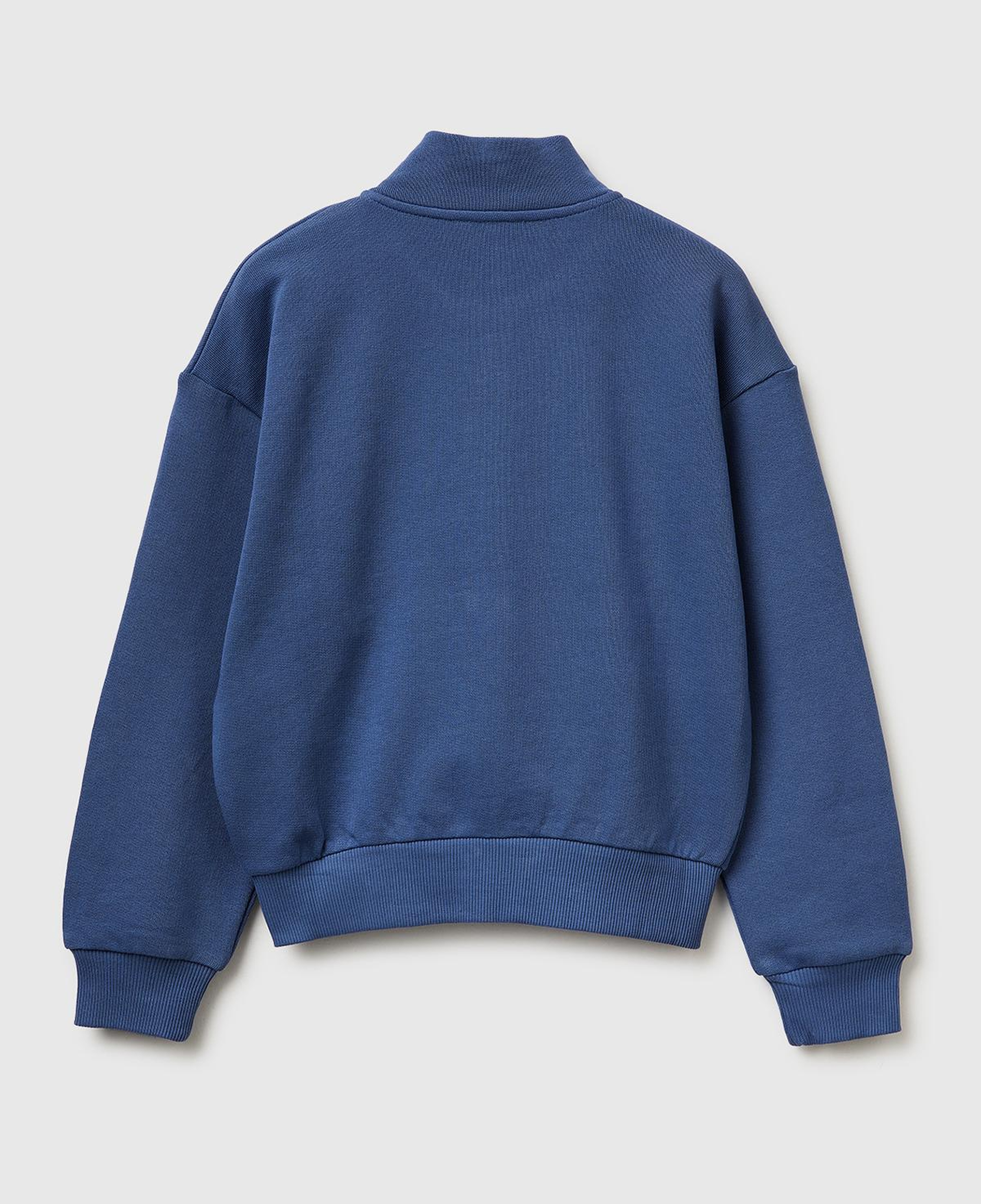 Kız Çocuk Koyu Lacivert Simli Logolu Fermuarlı Cepli Yüksek Yaka Sweatshirt