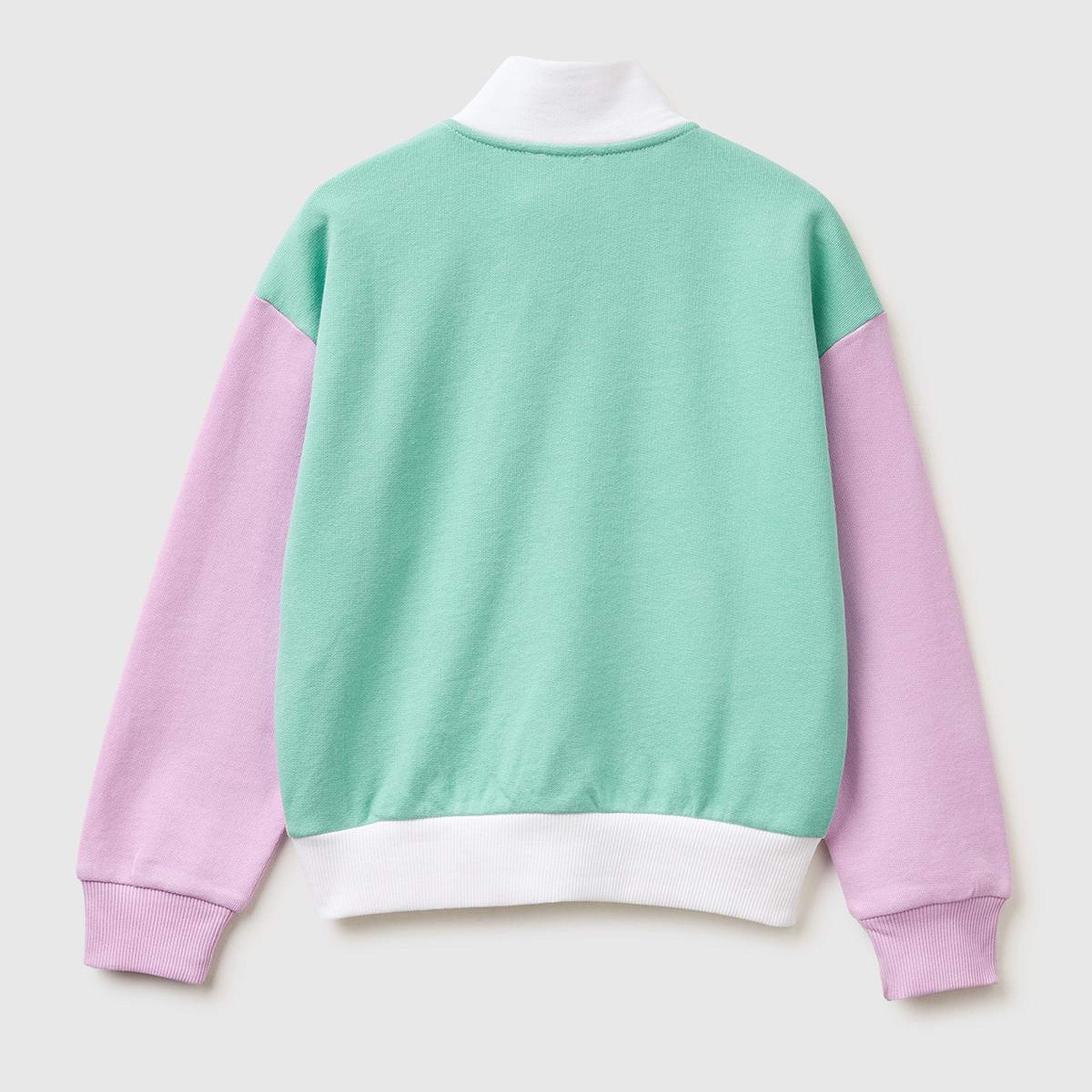 Kız Çocuk Beyaz Mix Simli Logolu Fermuarlı Cepli Yüksek Yaka Sweatshirt