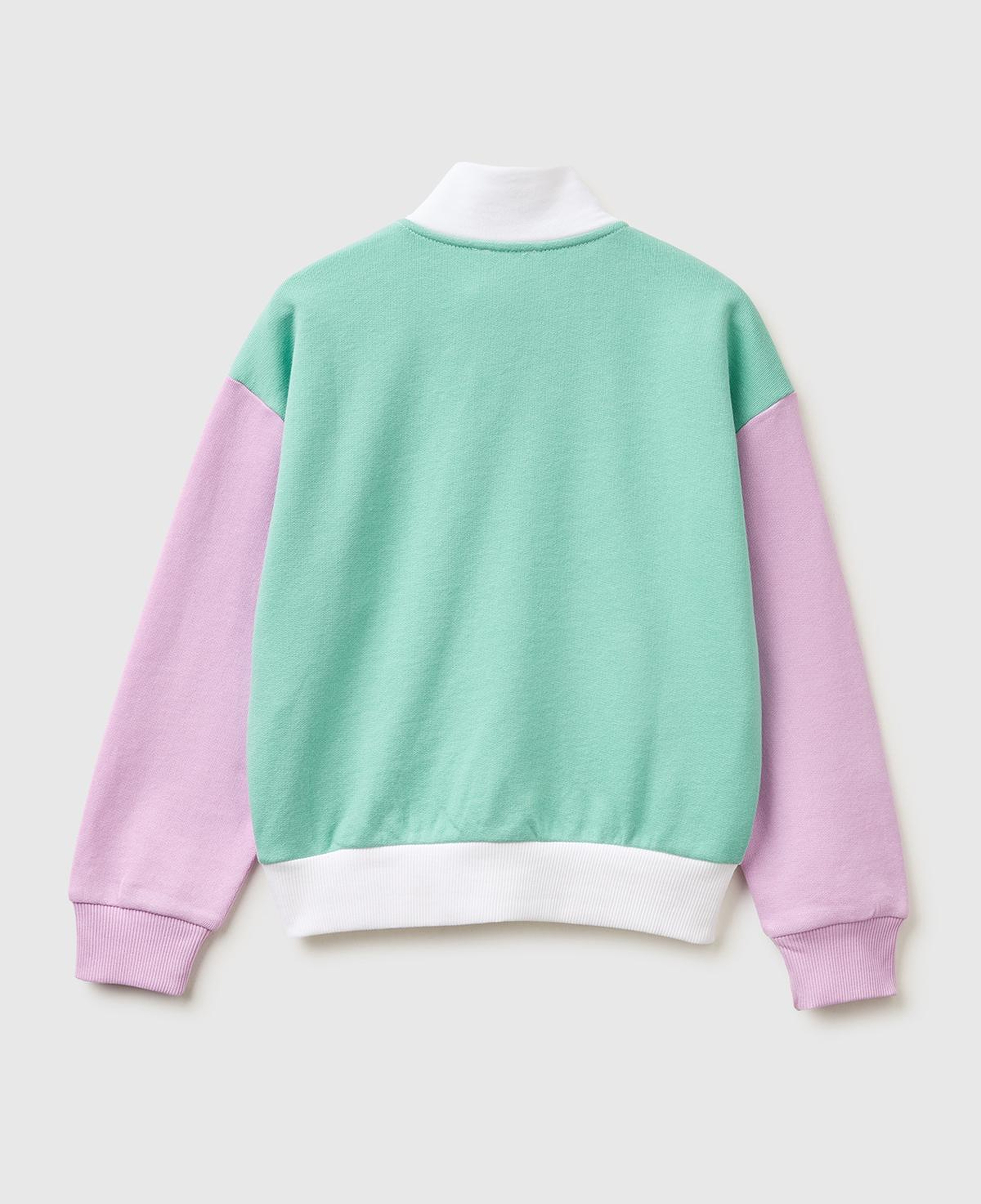 Kız Çocuk Beyaz Mix Simli Logolu Fermuarlı Cepli Yüksek Yaka Sweatshirt