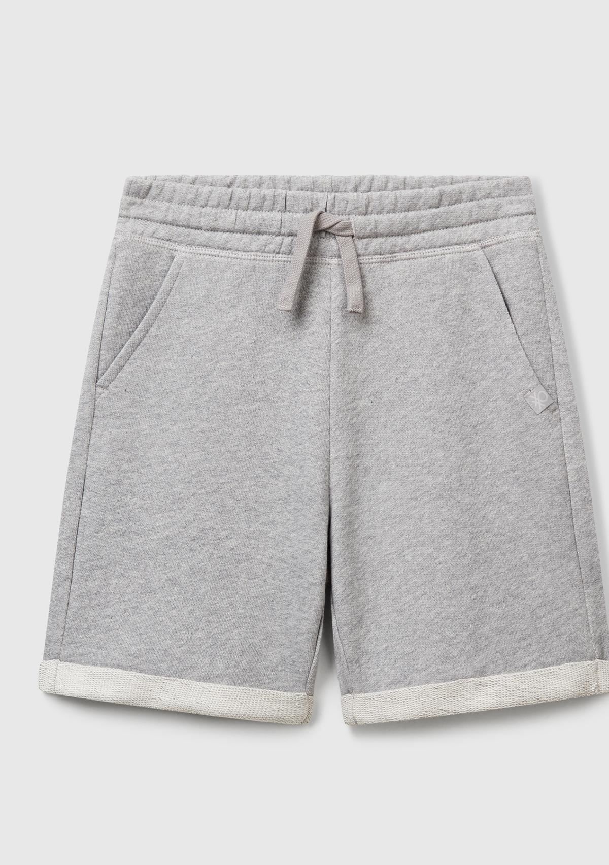 Erkek Çocuk Gri melanj Logolu Sweat Şort