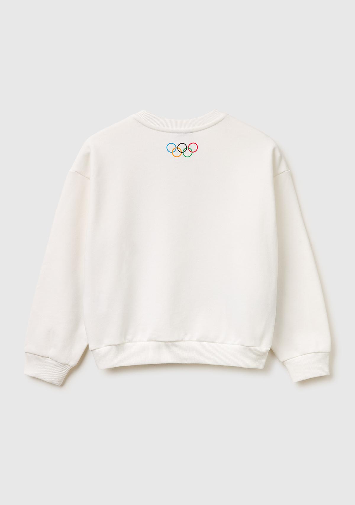Kız Çocuk Beyaz Looney Tunes Baskılı Uzun Kollu Bisiklet Yaka Sweatshirt