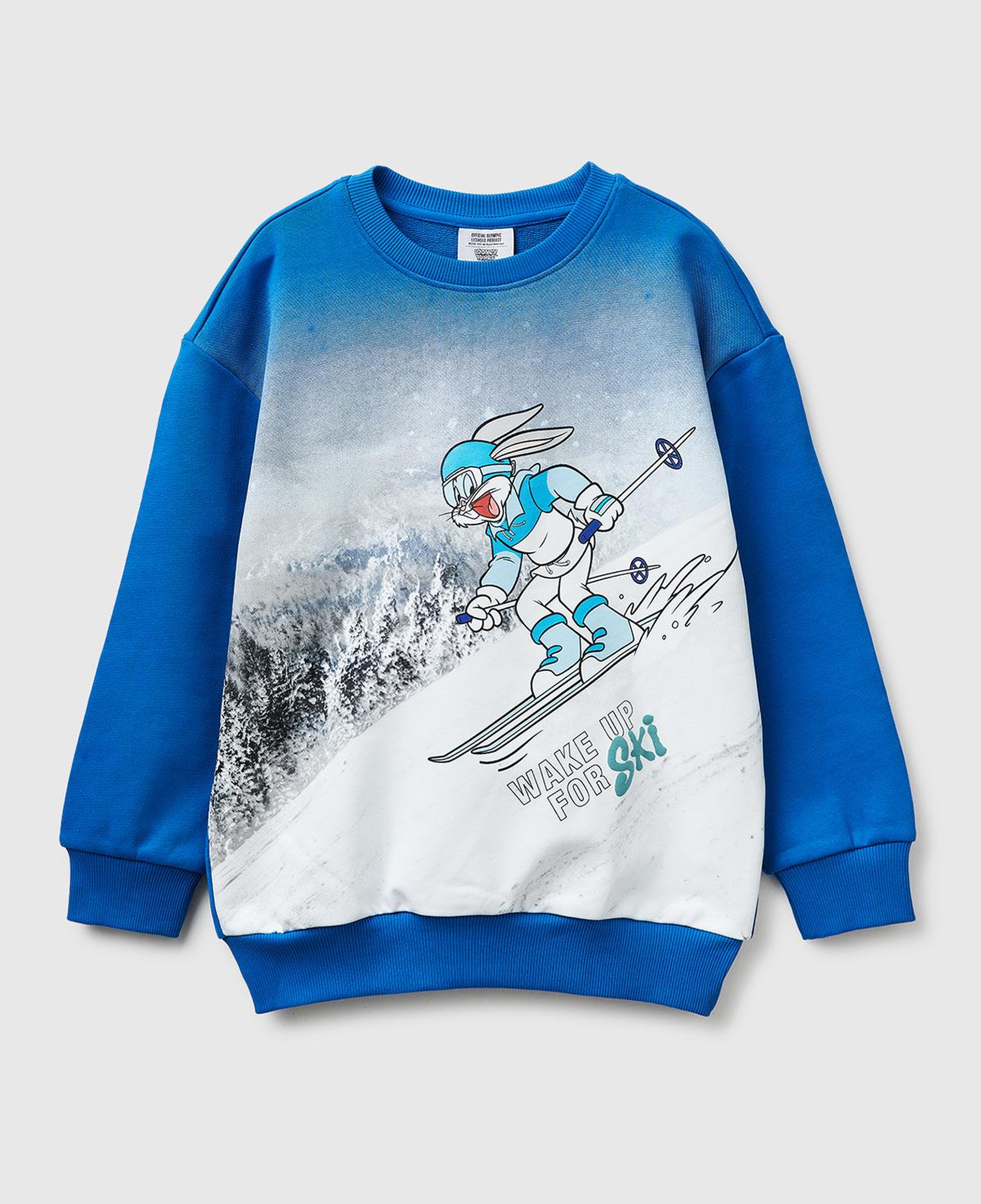 Erkek Çocuk Mavi Baskılı Bisiklet Yaka Sweatshirt