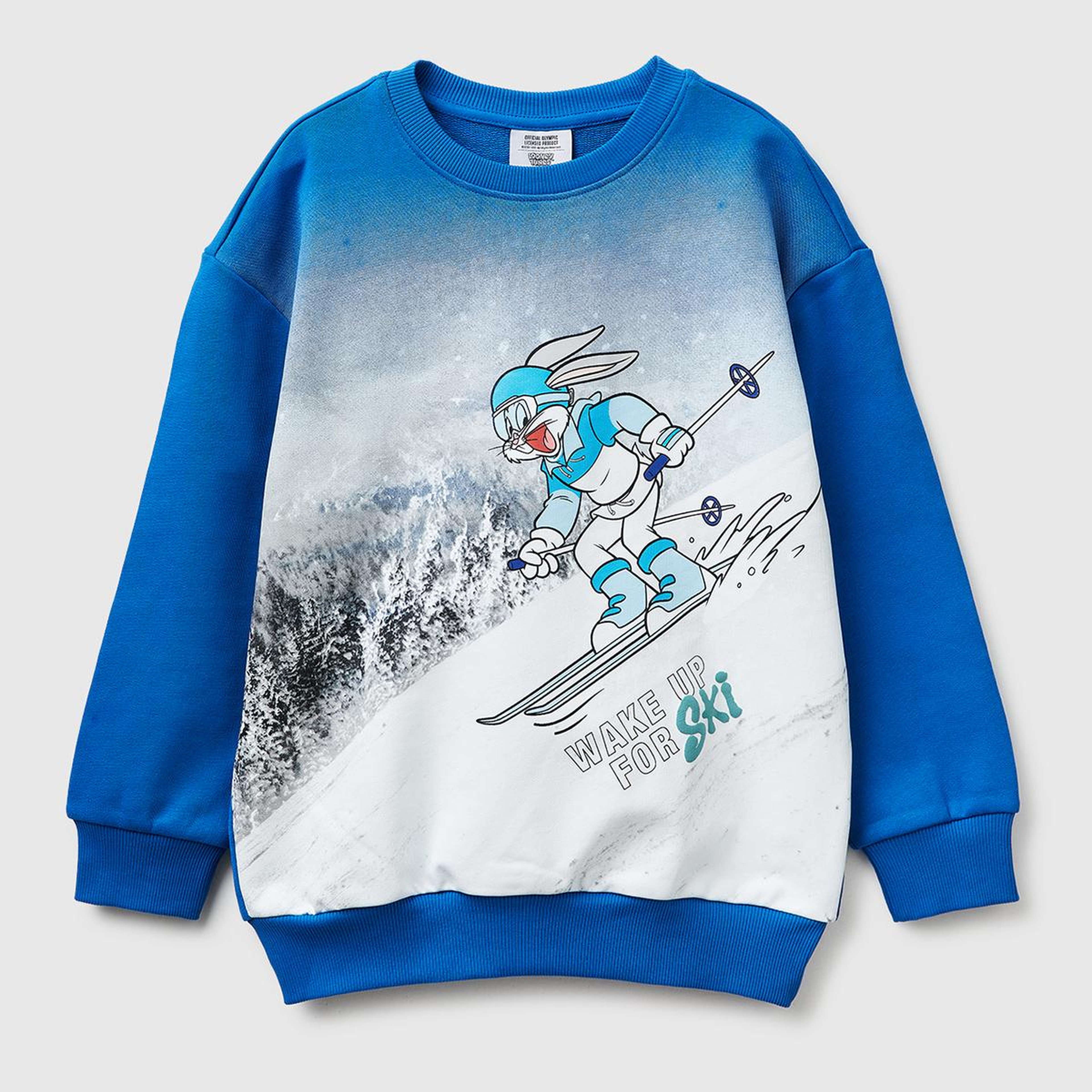 Erkek Çocuk Mavi Baskılı Bisiklet Yaka Sweatshirt