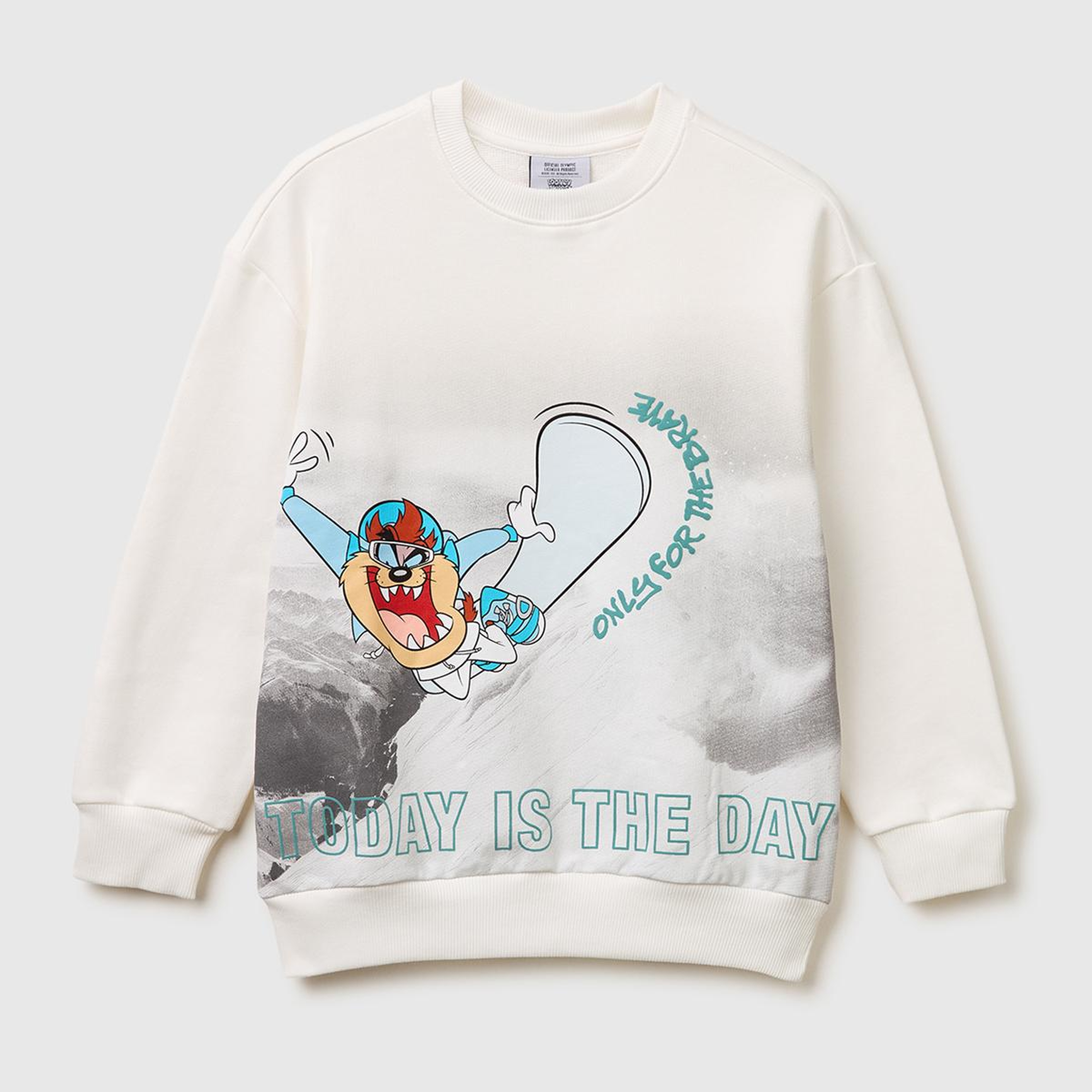 Erkek Çocuk Beyaz Baskılı Bisiklet Yaka Sweatshirt