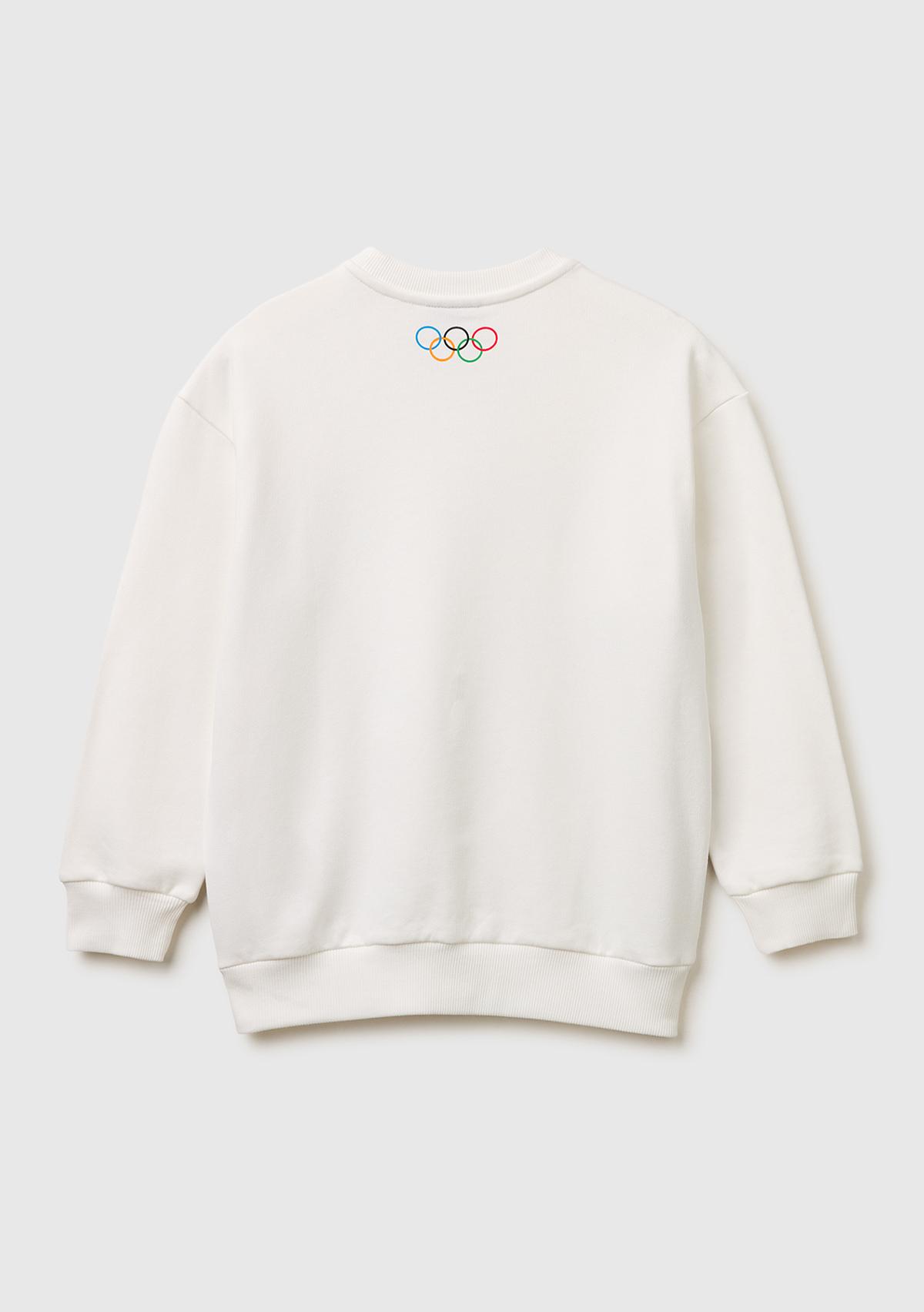 Erkek Çocuk Beyaz Baskılı Bisiklet Yaka Sweatshirt