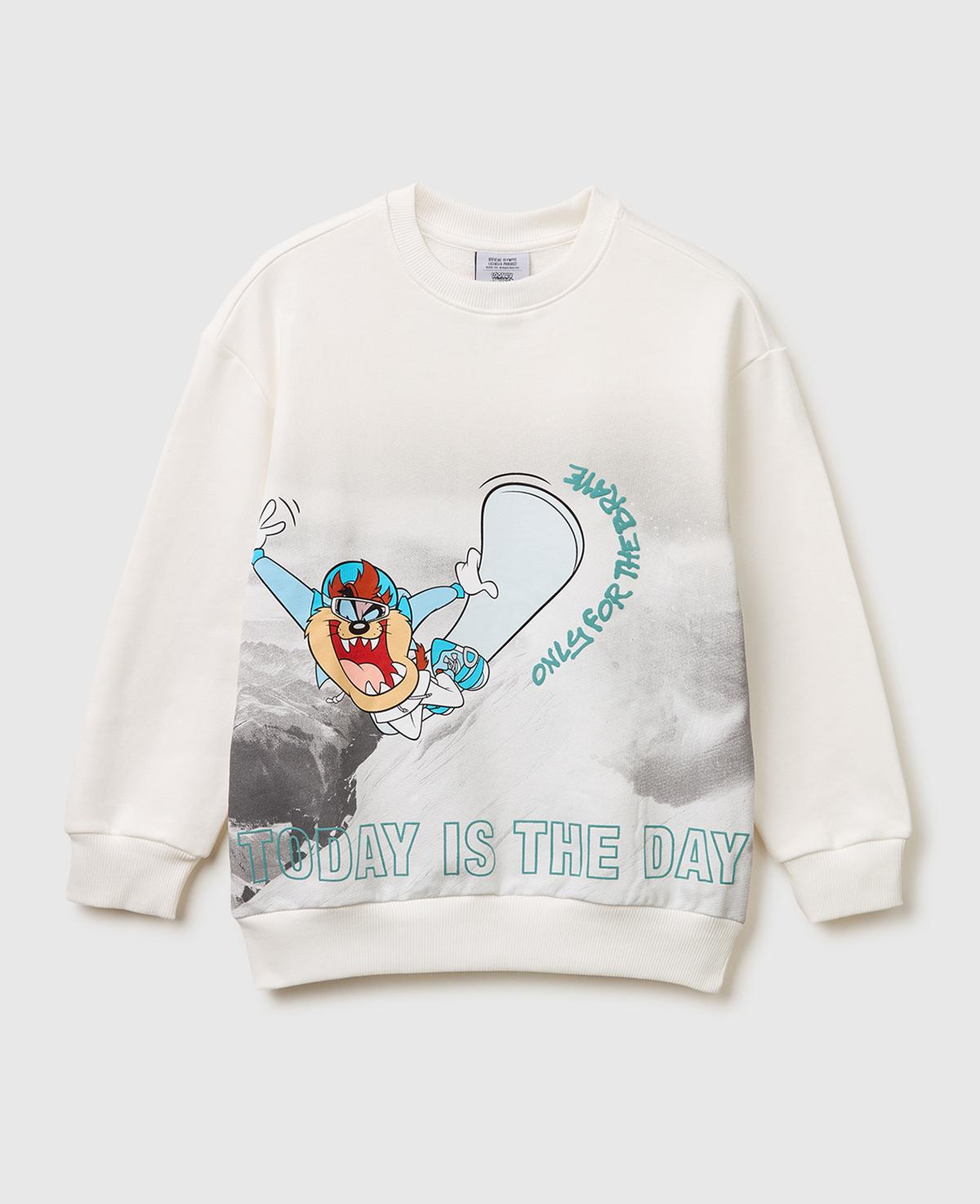 Erkek Çocuk Beyaz Baskılı Bisiklet Yaka Sweatshirt