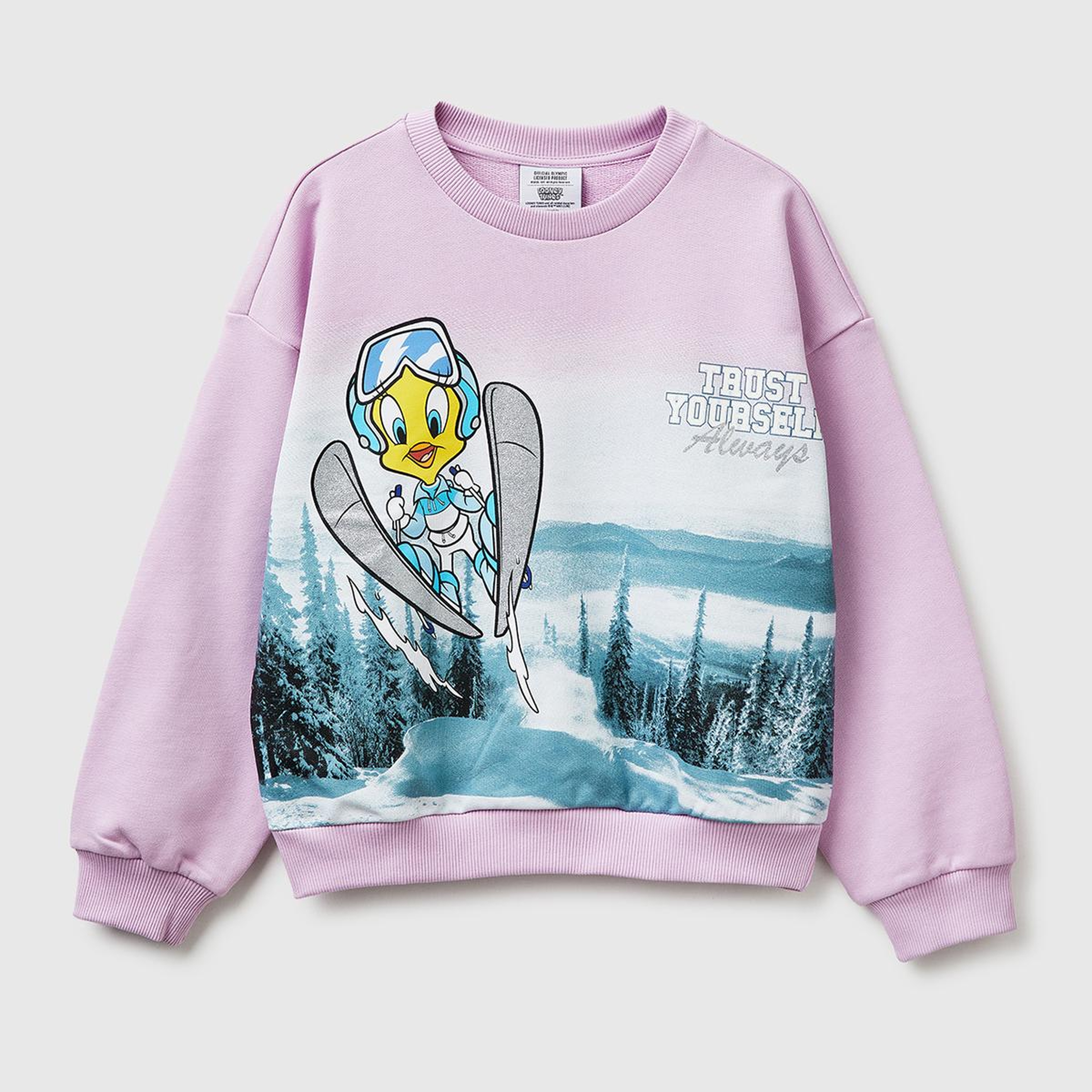 Kız Çocuk Pembe Looney Tunes Baskılı Uzun Kollu Bisiklet Yaka Sweatshirt