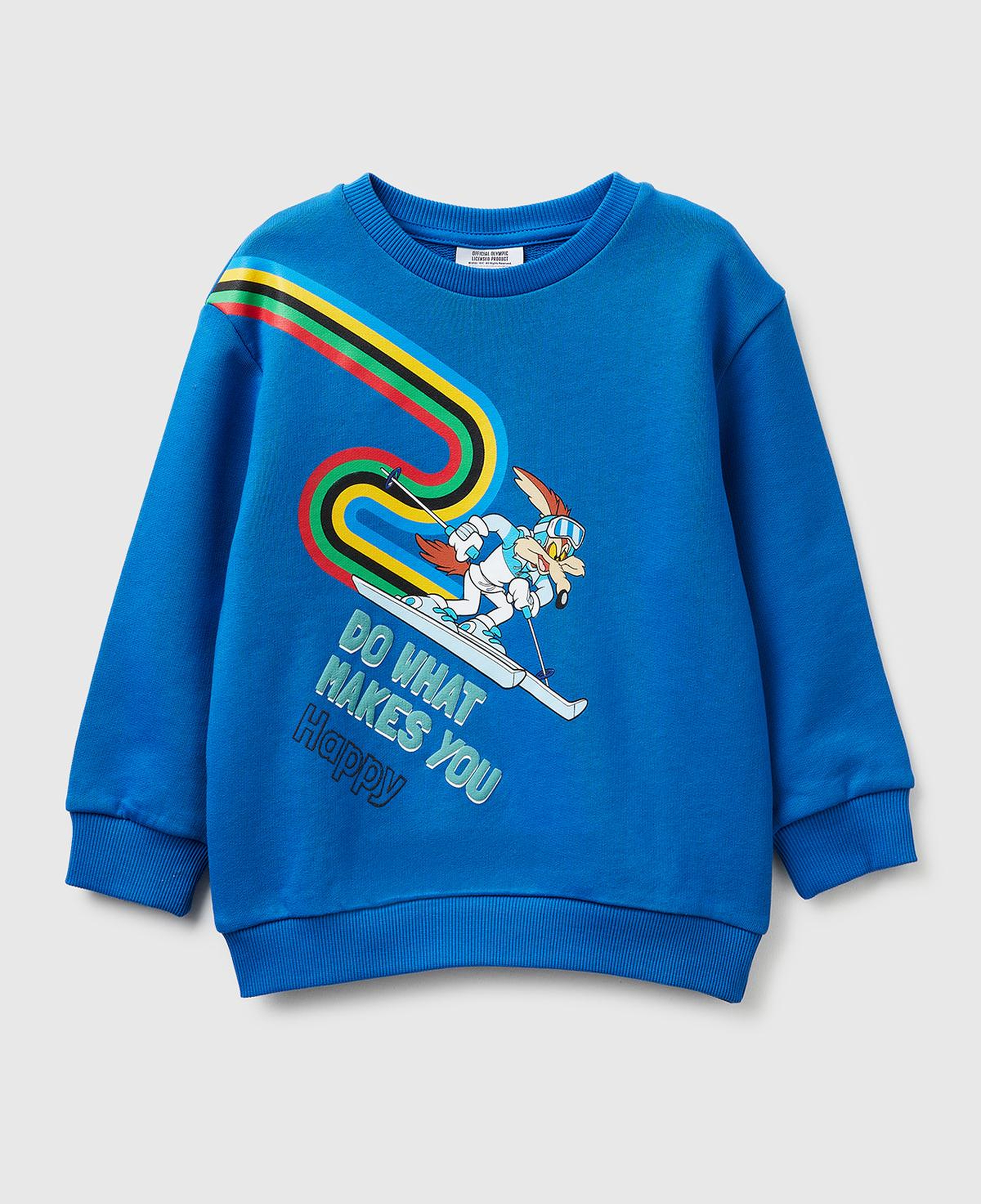 Erkek Çocuk Mavi Baskı ve Yazı Detaylı Bisiklet Yaka Sweatshirt