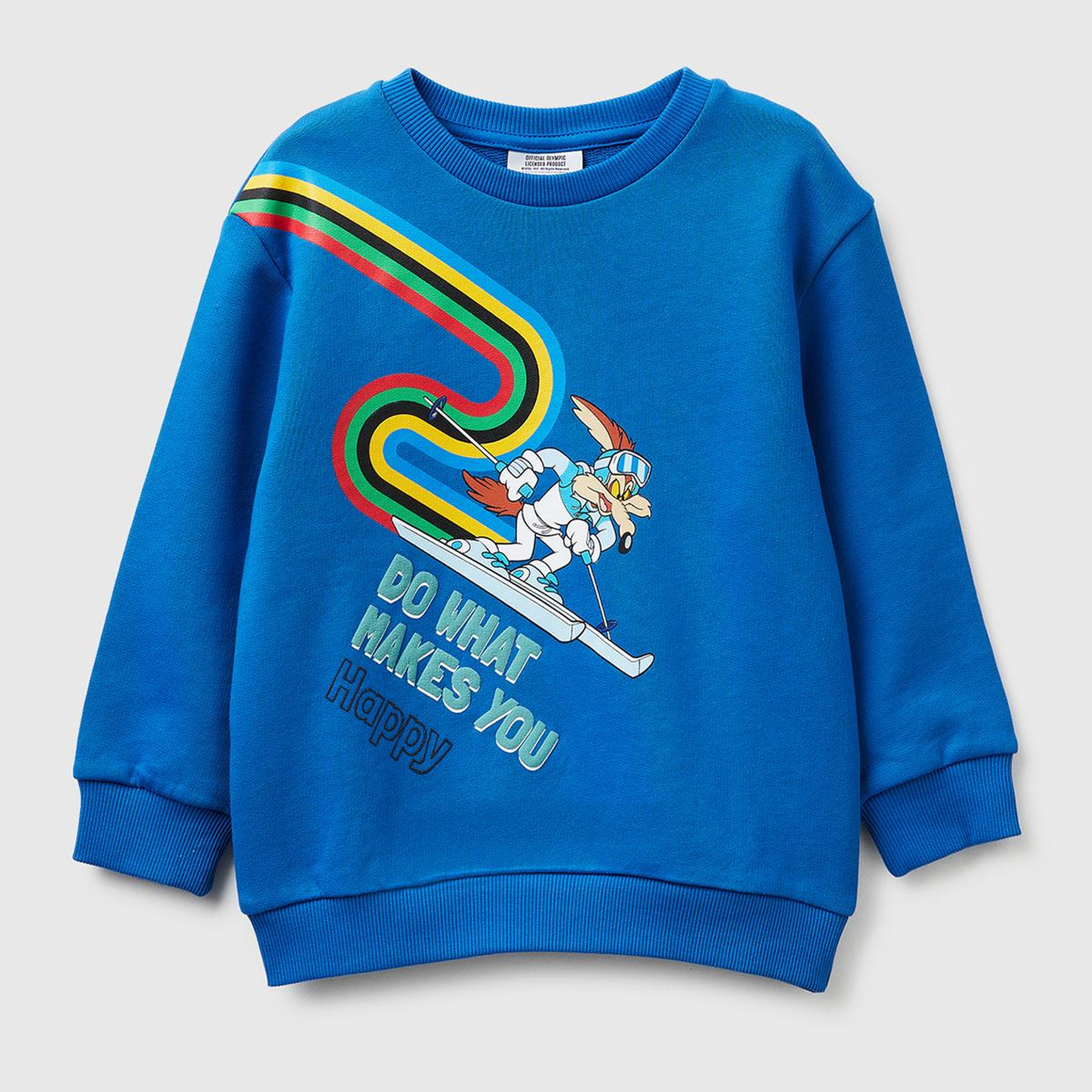 Erkek Çocuk Mavi Baskı ve Yazı Detaylı Bisiklet Yaka Sweatshirt