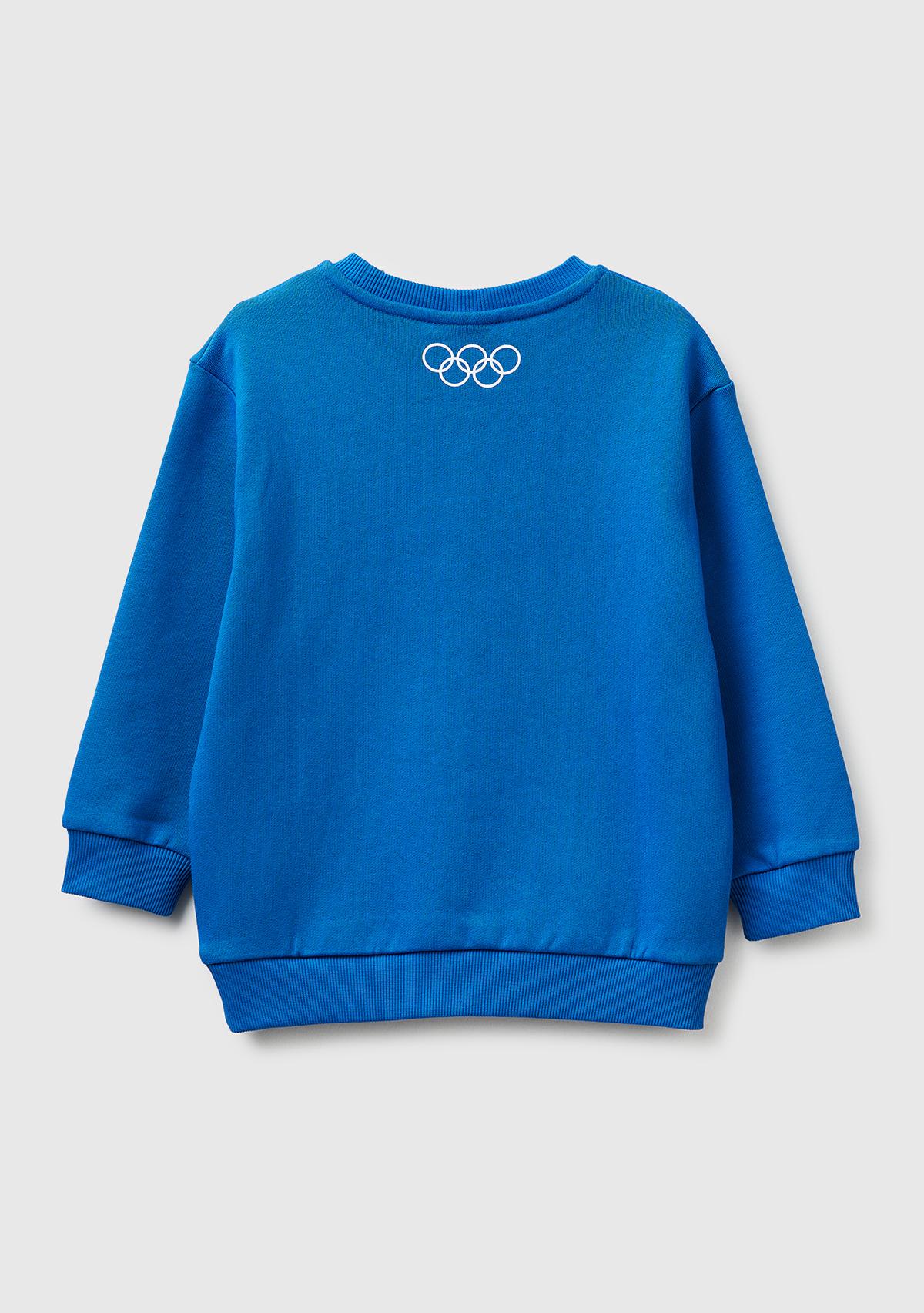Erkek Çocuk Mavi Baskı ve Yazı Detaylı Bisiklet Yaka Sweatshirt