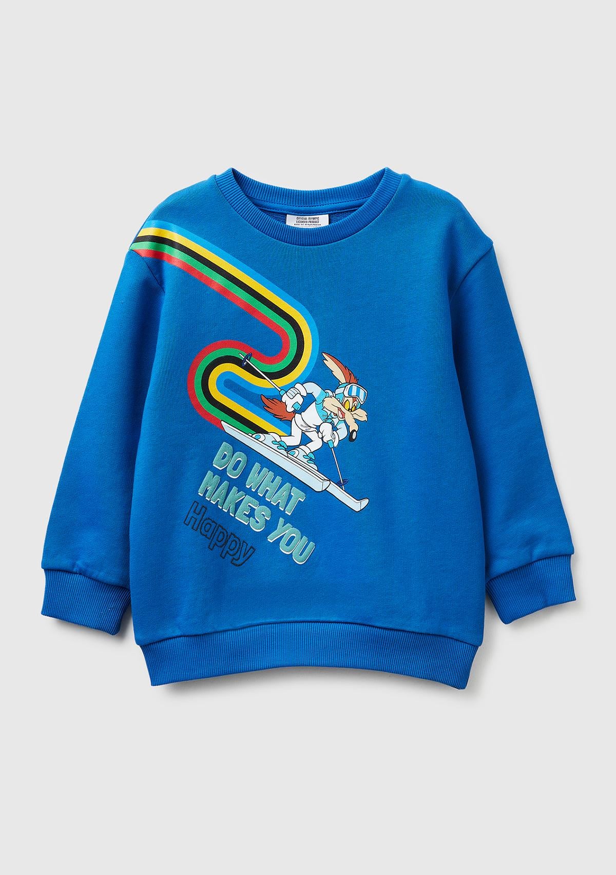 Erkek Çocuk Mavi Baskı ve Yazı Detaylı Bisiklet Yaka Sweatshirt