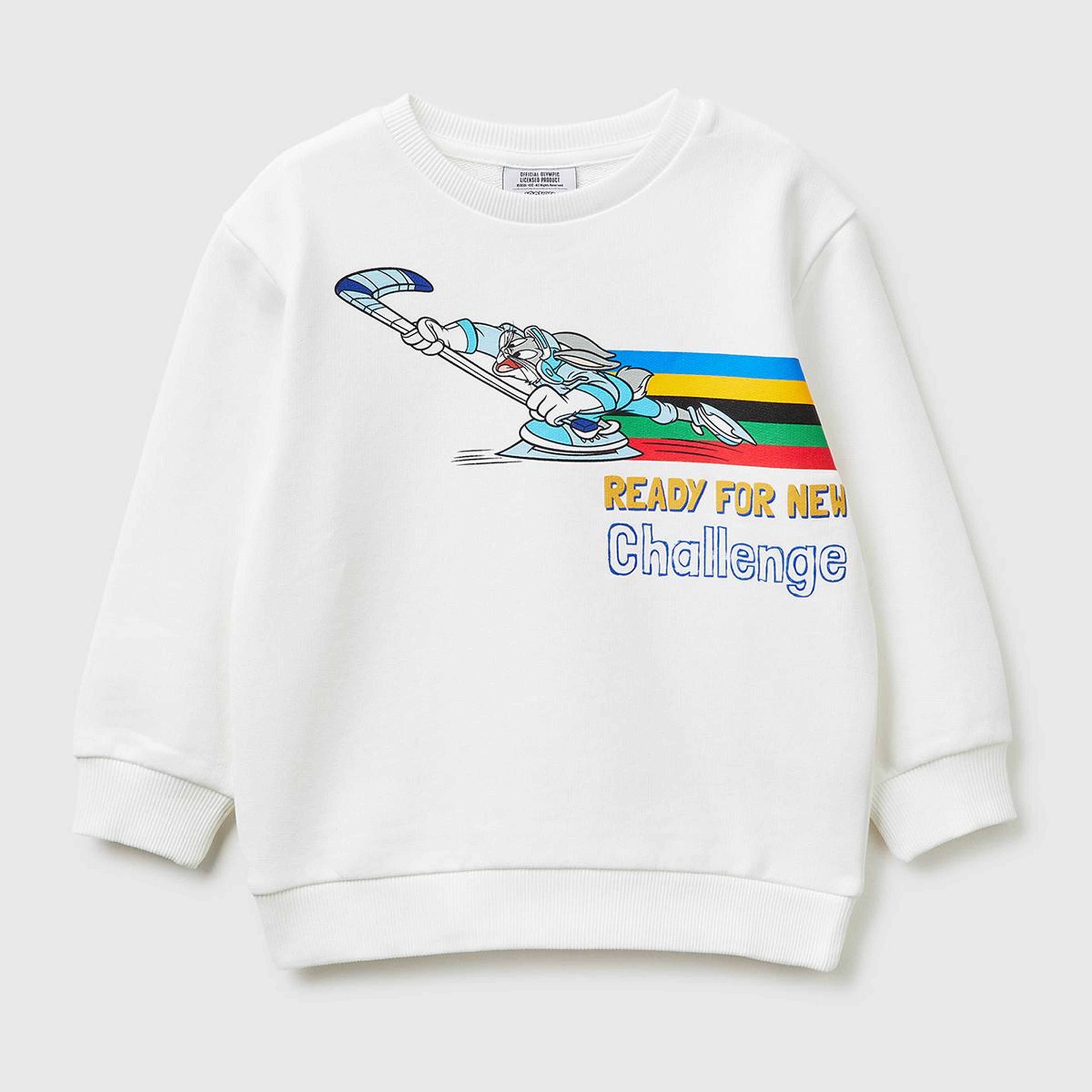 Erkek Çocuk Beyaz Baskı ve Yazı Detaylı Bisiklet Yaka Sweatshirt