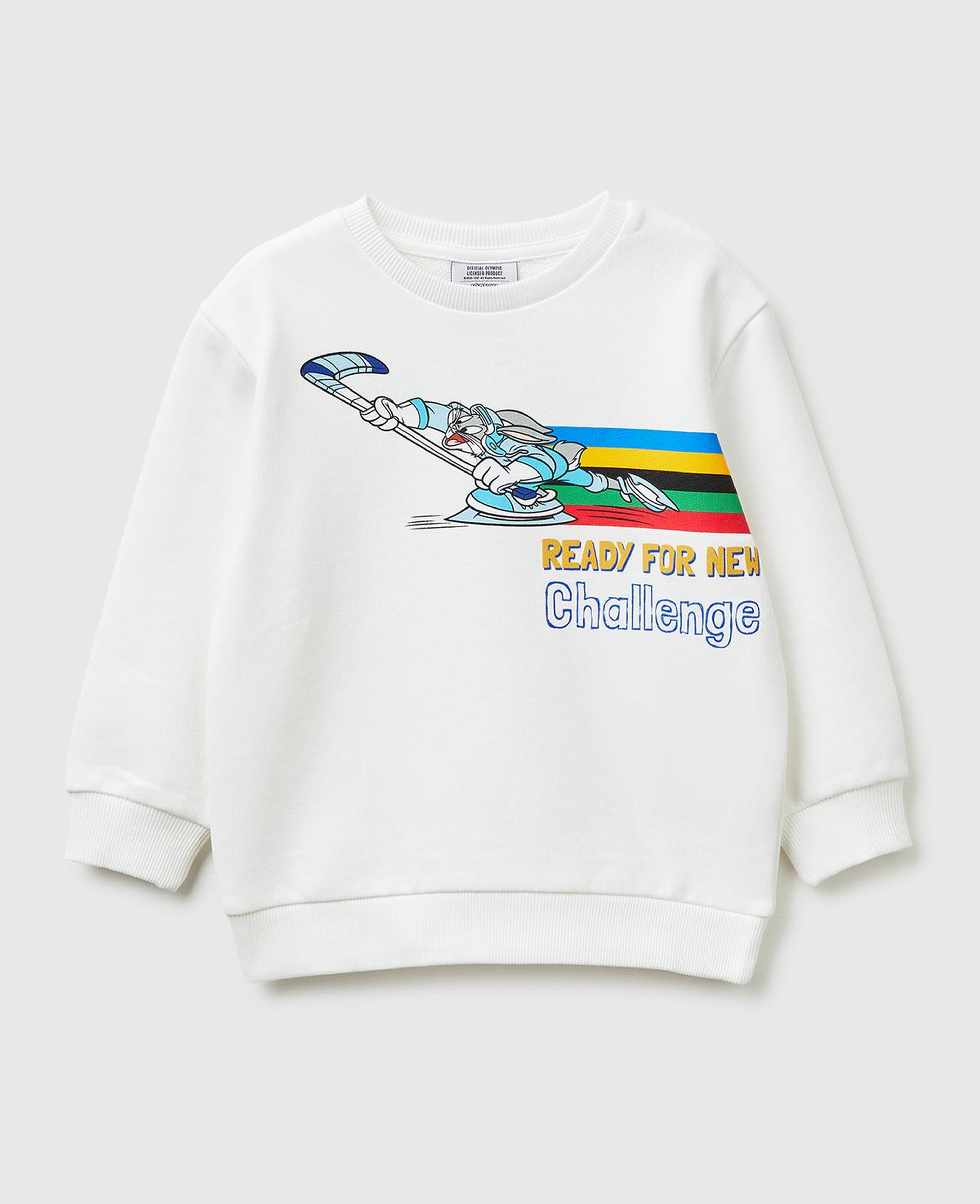 Erkek Çocuk Beyaz Baskı ve Yazı Detaylı Bisiklet Yaka Sweatshirt