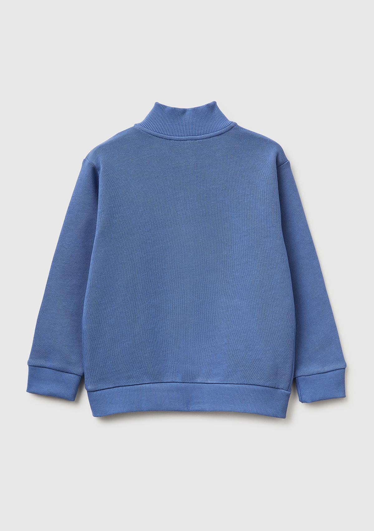 Erkek Çocuk Havacı Mavi Logo Baskılı Cepli Fermuarlı Dik Yaka Sweatshirt
